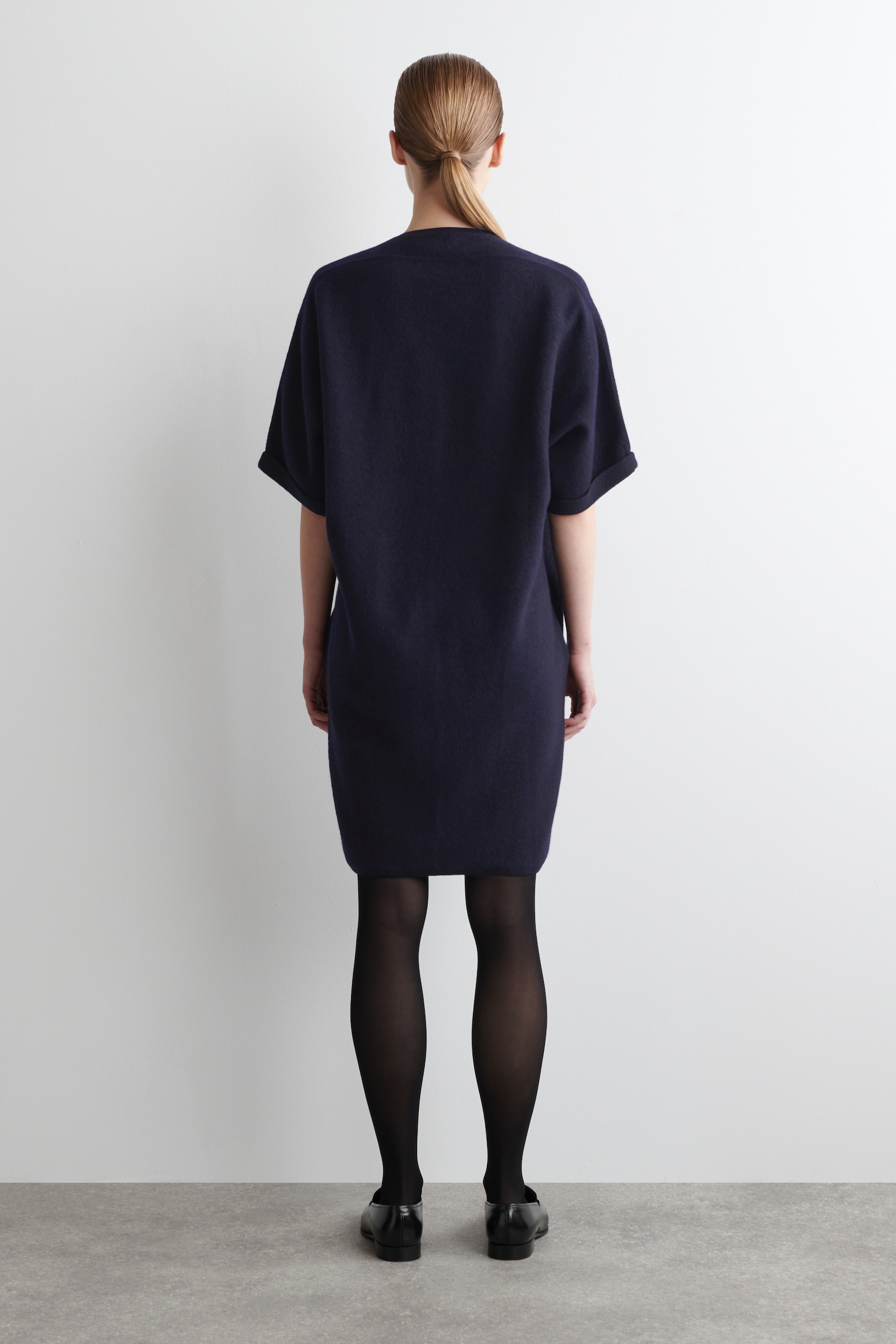 VESTIDO CORTO DE LANA MERINO - AZUL MARINO/GRIS JASPEADO - 4