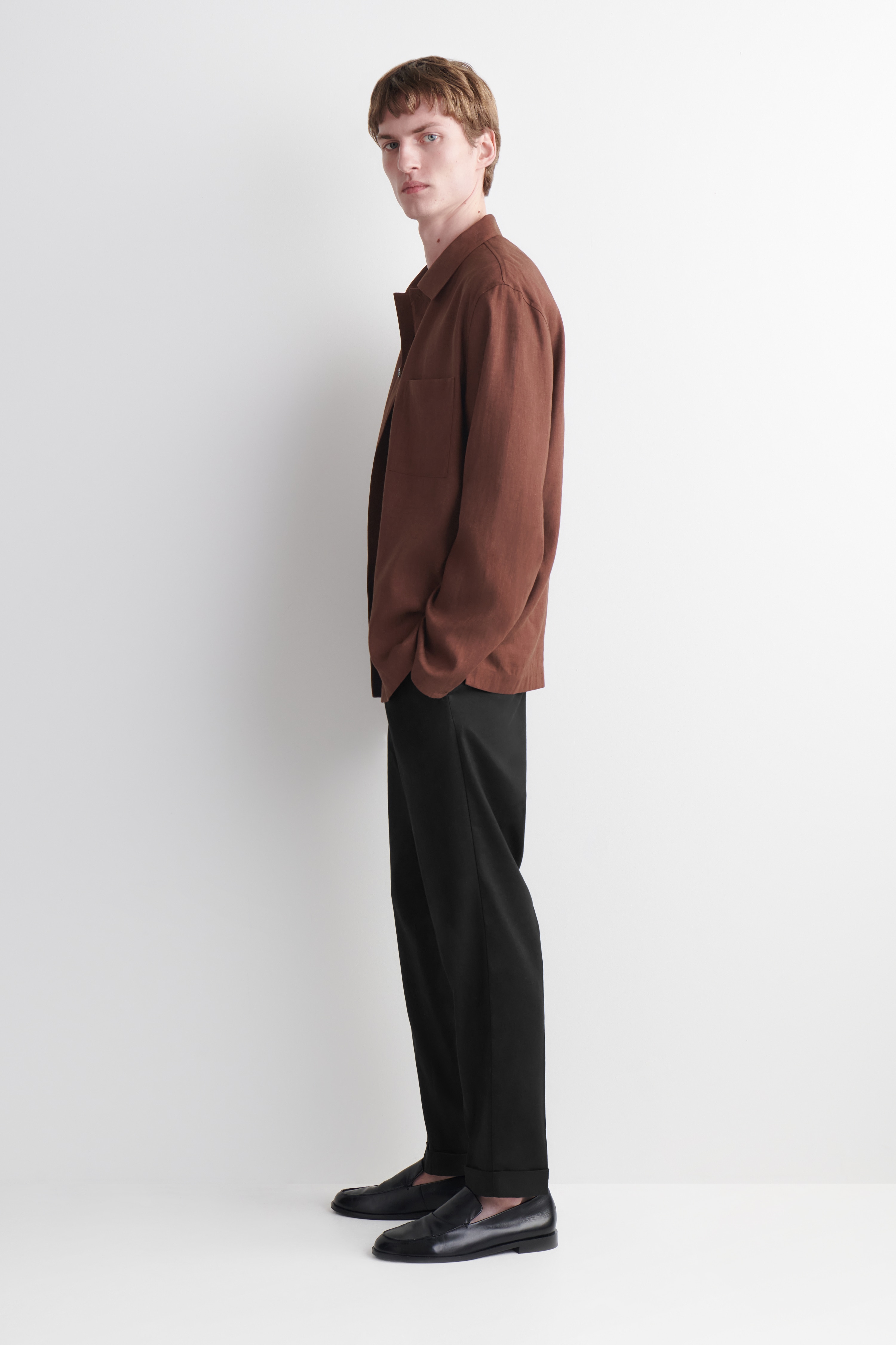 LINEN-COTTON SLIM-FIT STRAIGHT-LEG TROUSERS
