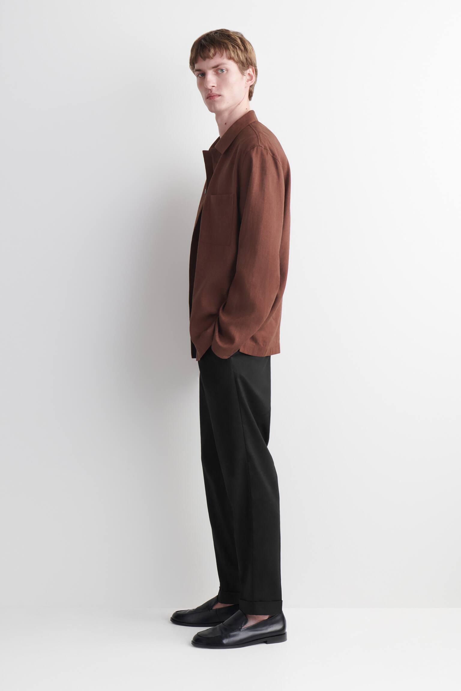 Calças de linho e algodão, corte justo e perna reta - PRETO/BEGE - 6