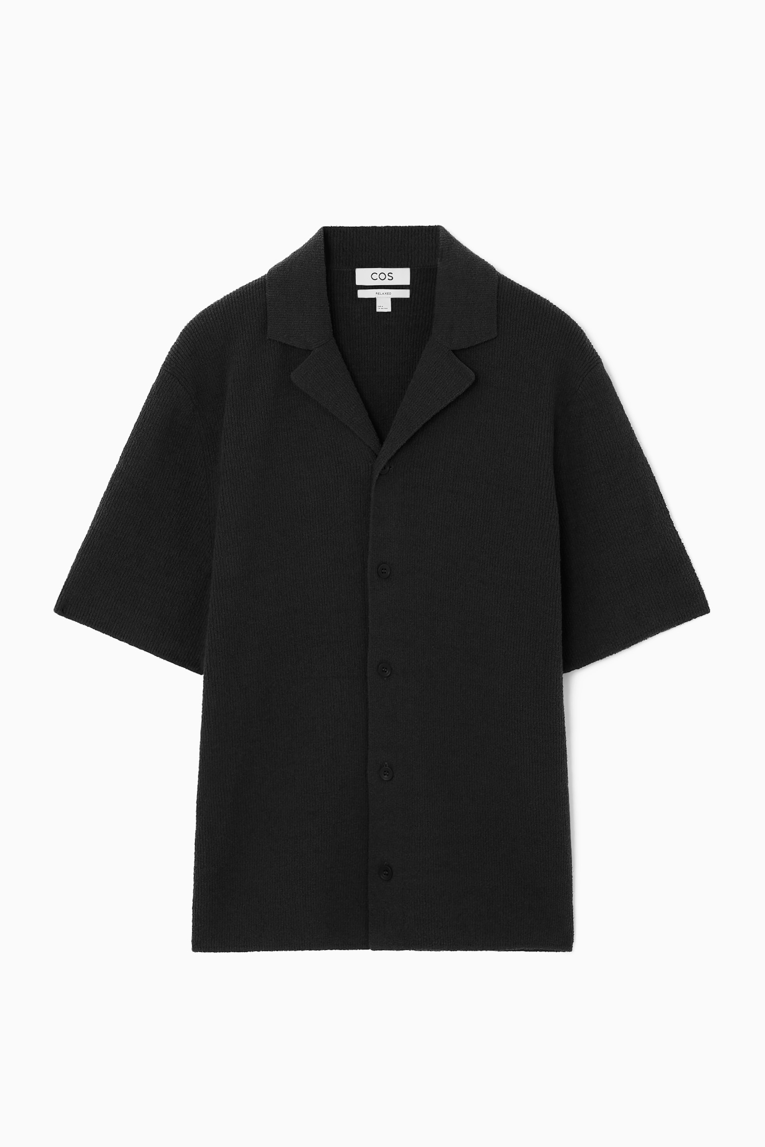 RELAXED BOUCLÉ-KNIT COTTON SHORT-SLEEVED SHIRT - BLACK