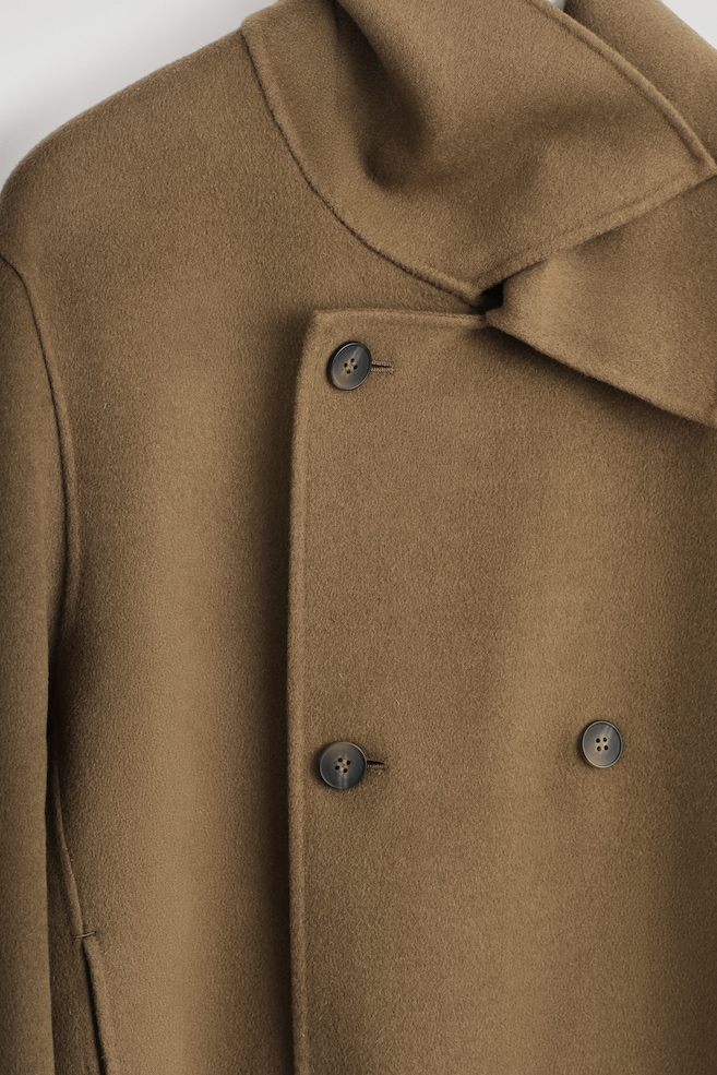 DOUBLE-FACED WOOL SHORT PEA COAT — CARAMEL