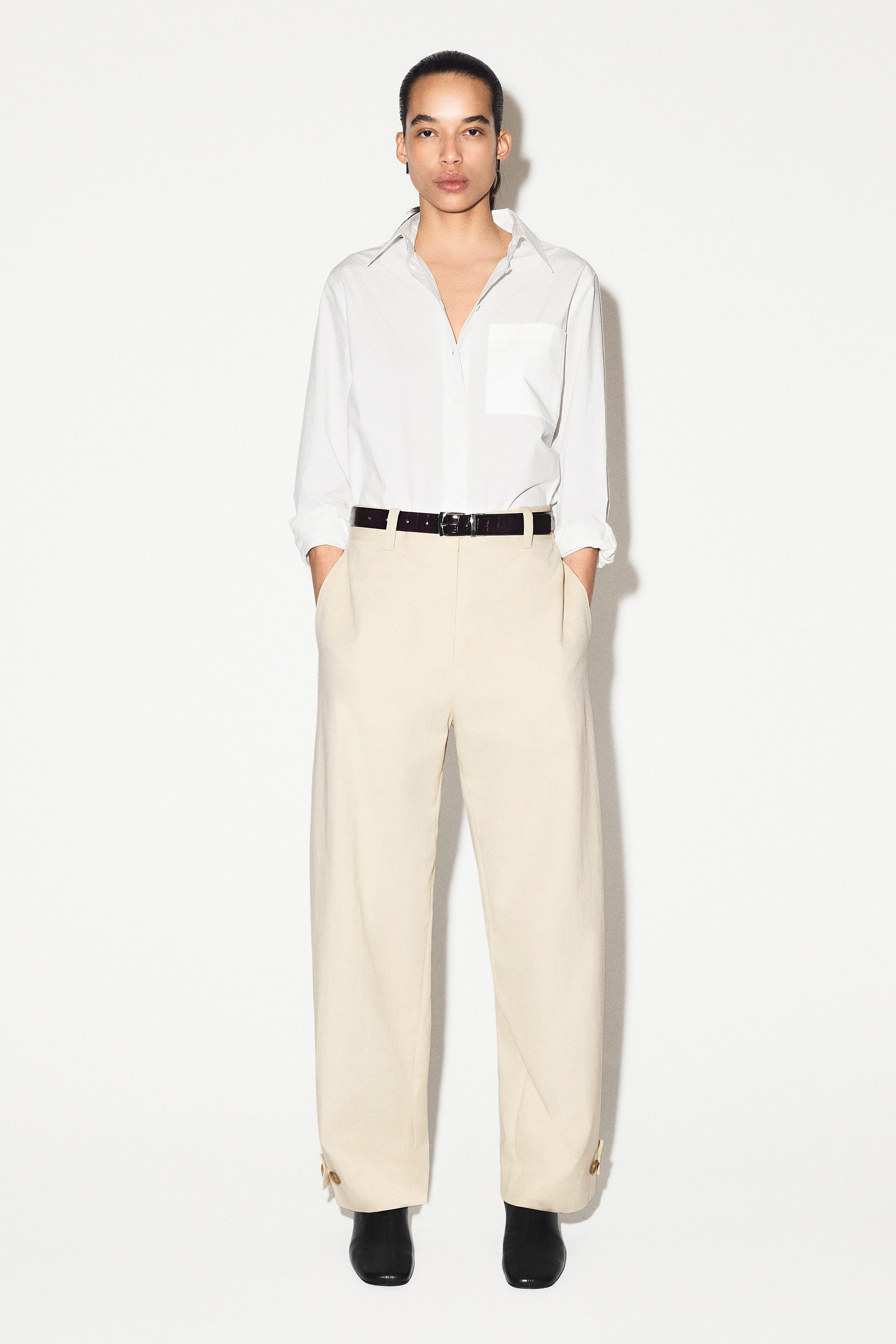 BARREL-LEG COTTON UTILITY TROUSERS - LIGHT BEIGE | COS DE