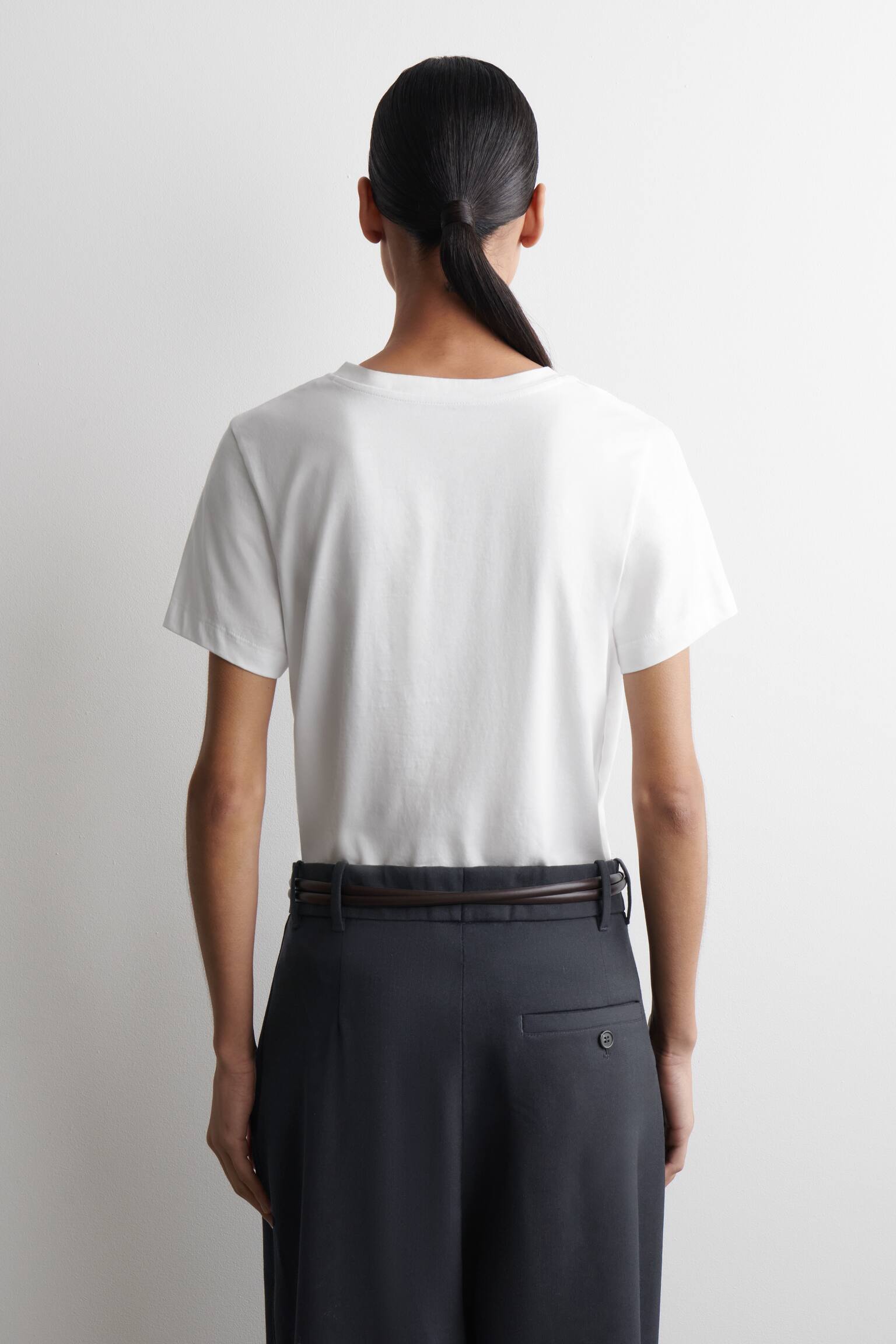 T-SHIRT COL EN V EN COTON - BLANC/NOIR/BRUN CHINÉ - 5