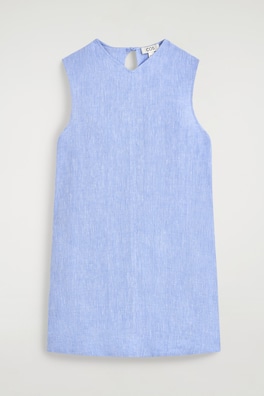 V-NECK OPEN-BACK LINEN MINI DRESS — LIGHT BLUE 7