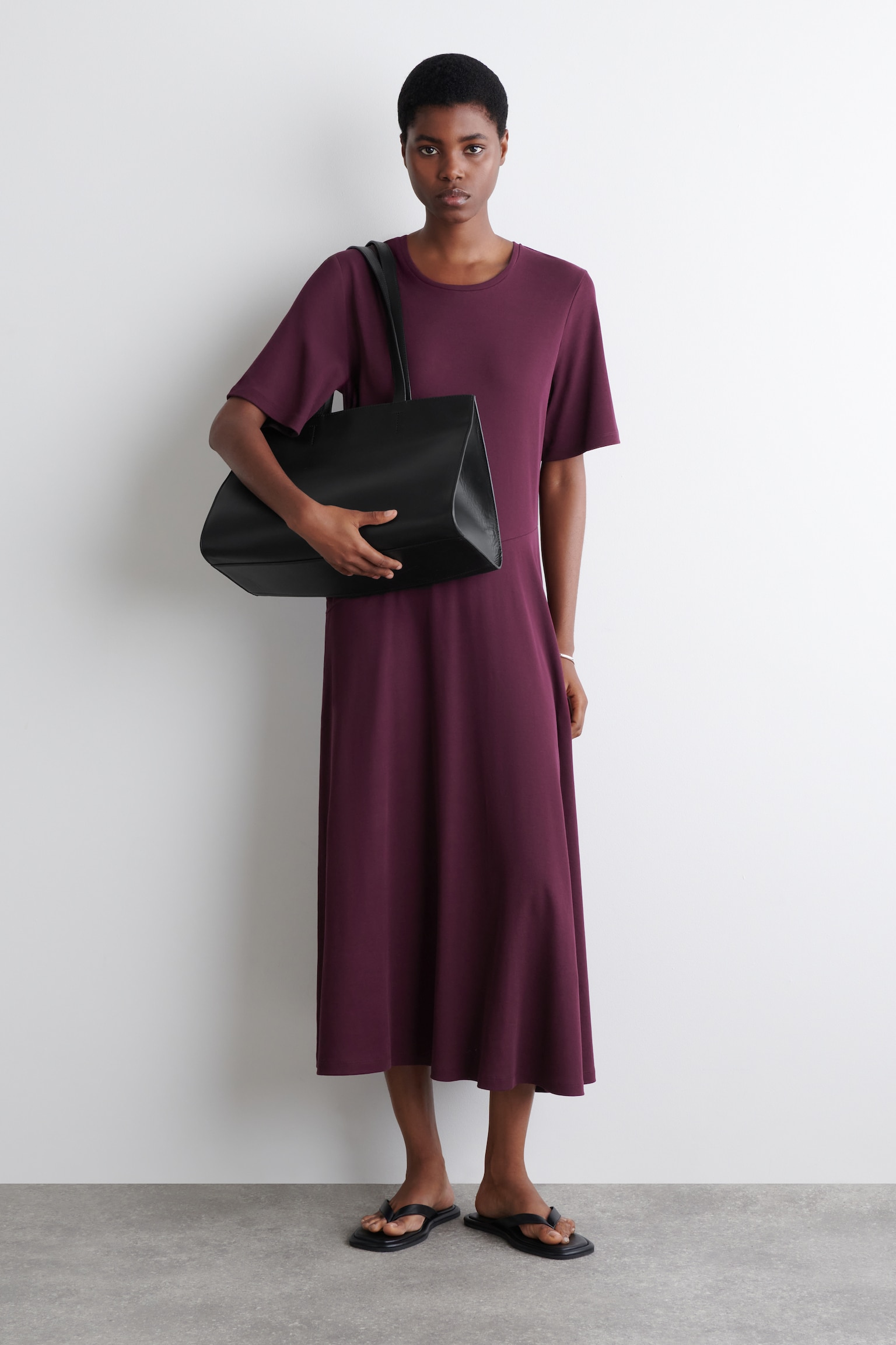 DRAPED COTTON MIDI DRESS - BURGUNDY/BLACK