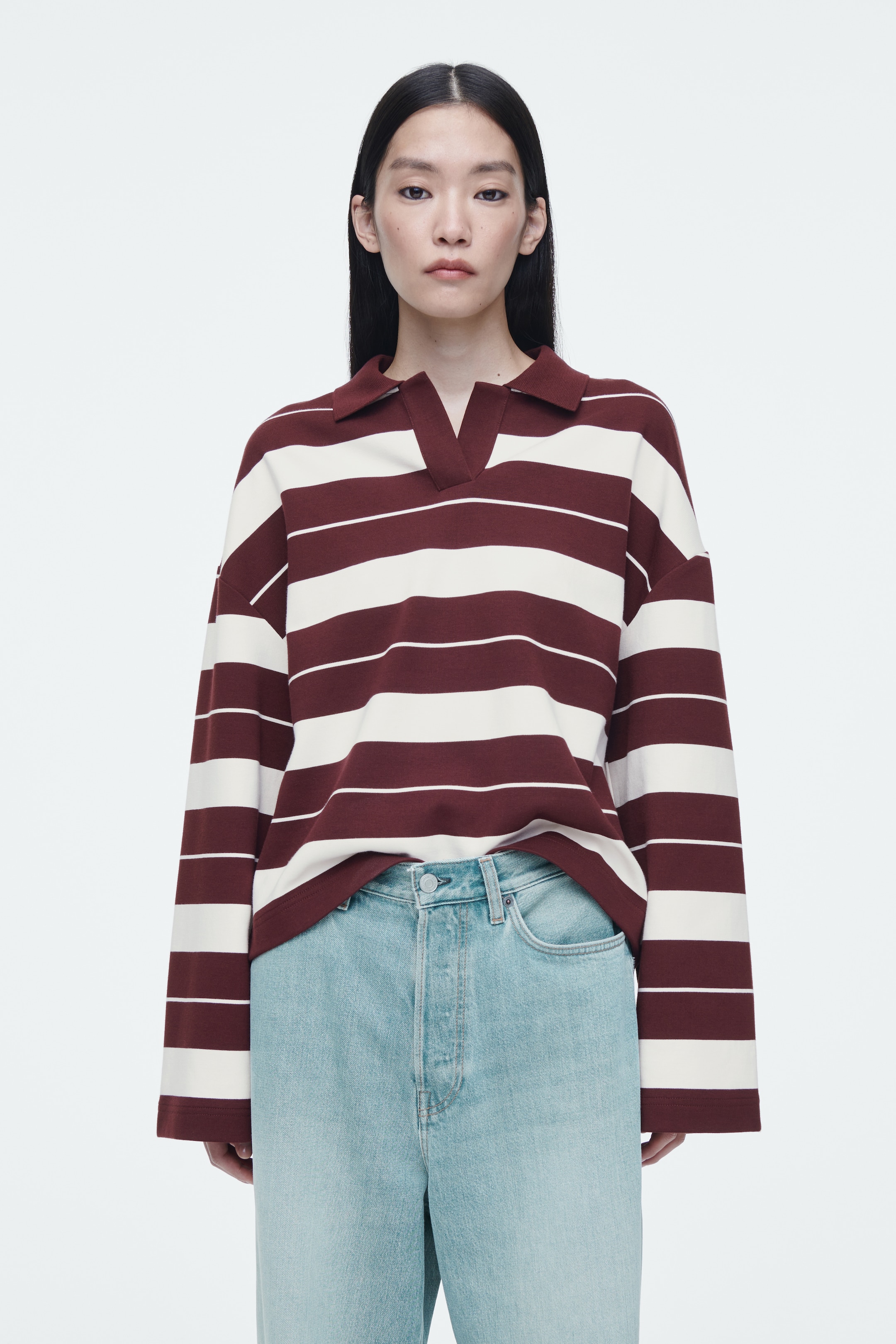 View larger image: STRIPED JERSEY RUGBY SHIRT - BURGUNDY / STRIPED - Ladies | H&M GB 1