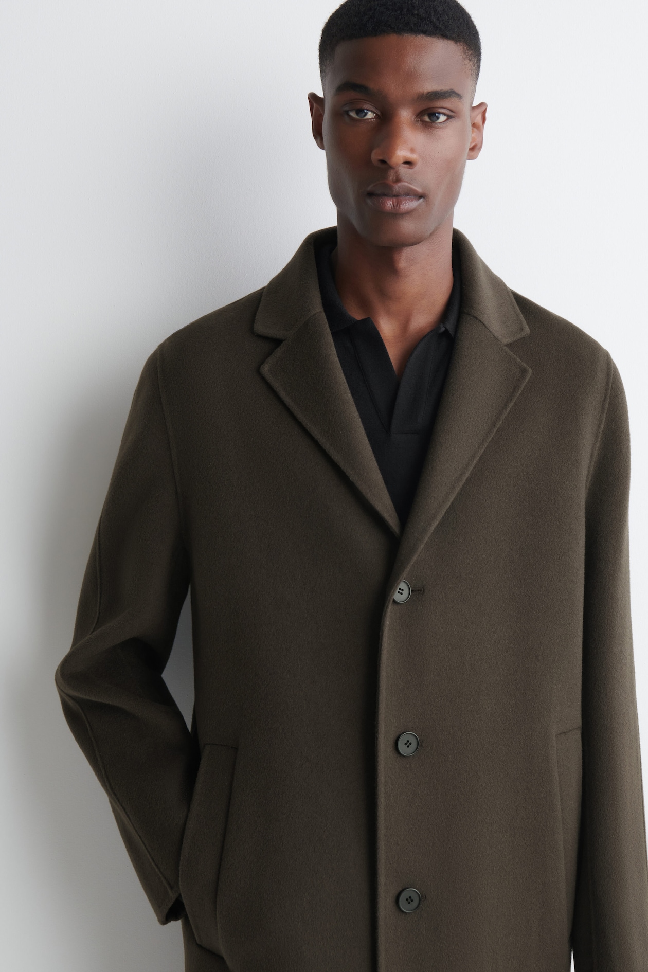 TAILORED DOUBLE-FACED WOOL-BLEND COAT — BROWN