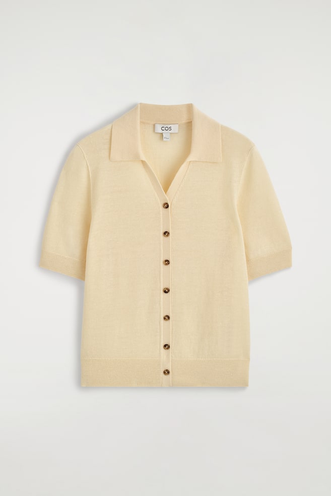KNITTED LINEN-MERINO SHORT-SLEEVED SHIRT - YELLOW/NAVY - 1