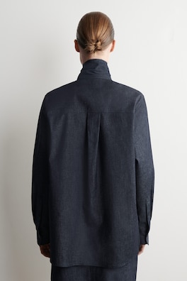 BOW-DETAIL DENIM SHIRT — INDIGO 4