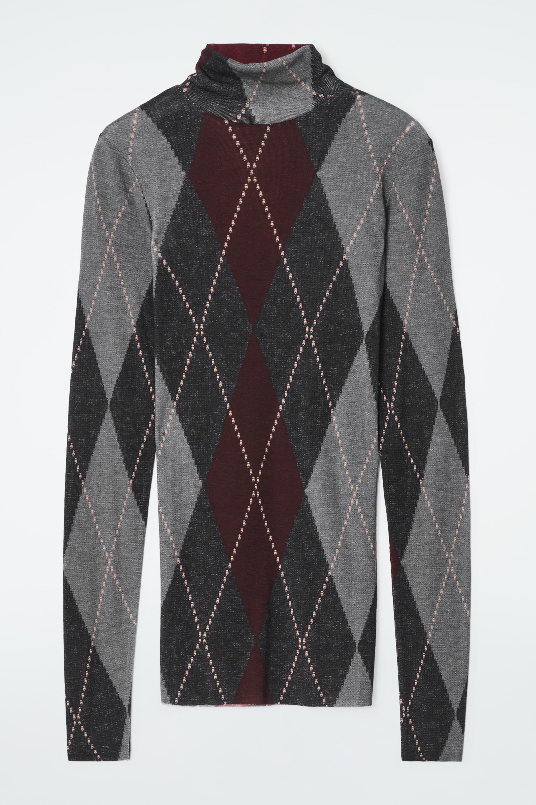 Grösseres Bild ansehen: ROLLKRAGENOBERTEIL AUS MERINOWOLLE - GRAU/ARGYLE-MUSTER - DAMEN | H&M CH 1
