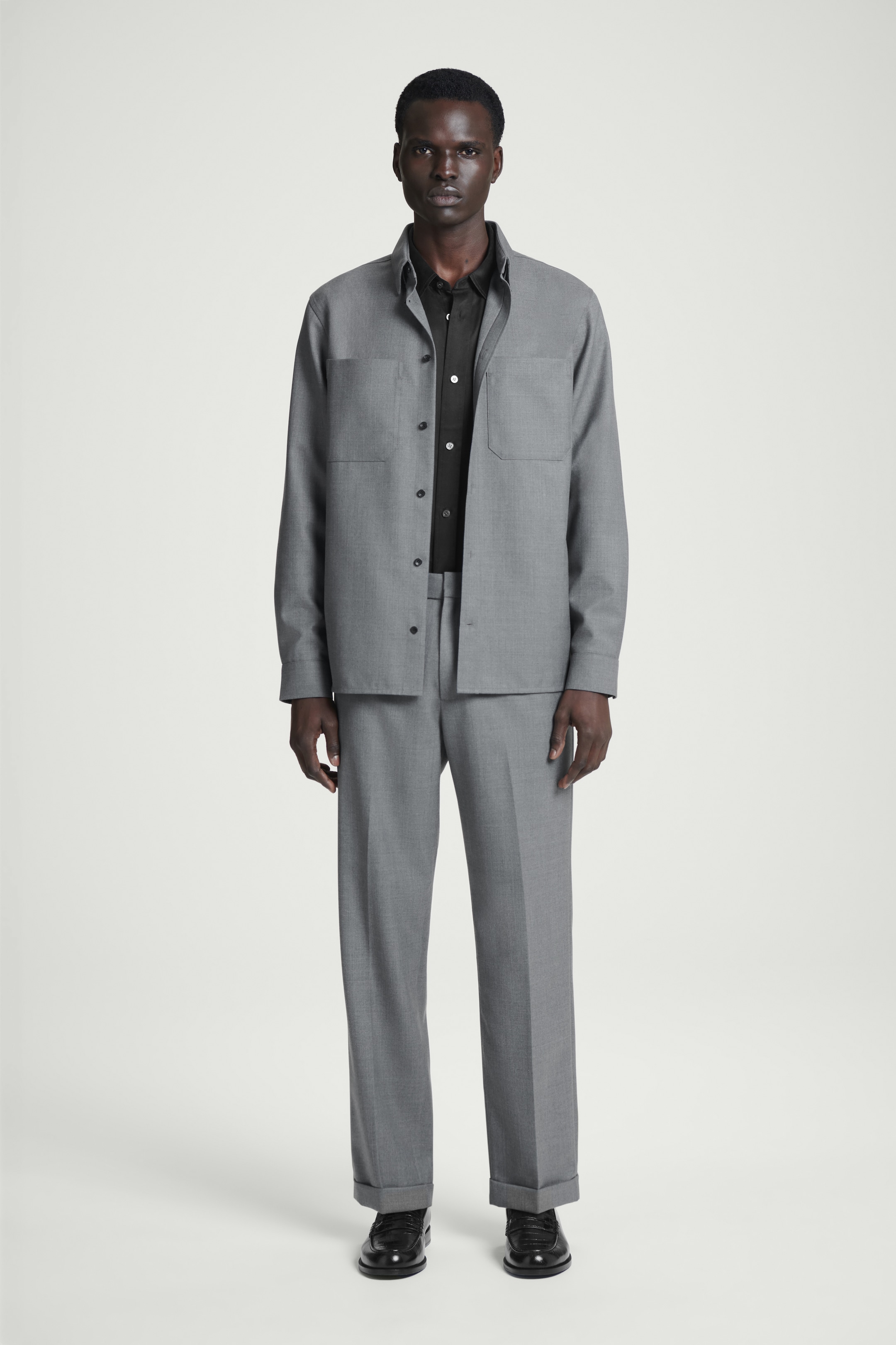 View larger image: TURN-UP WOOL-BLEND STRAIGHT-LEG TROUSERS - GREY MÉLANGE - Men | H&M GB 1