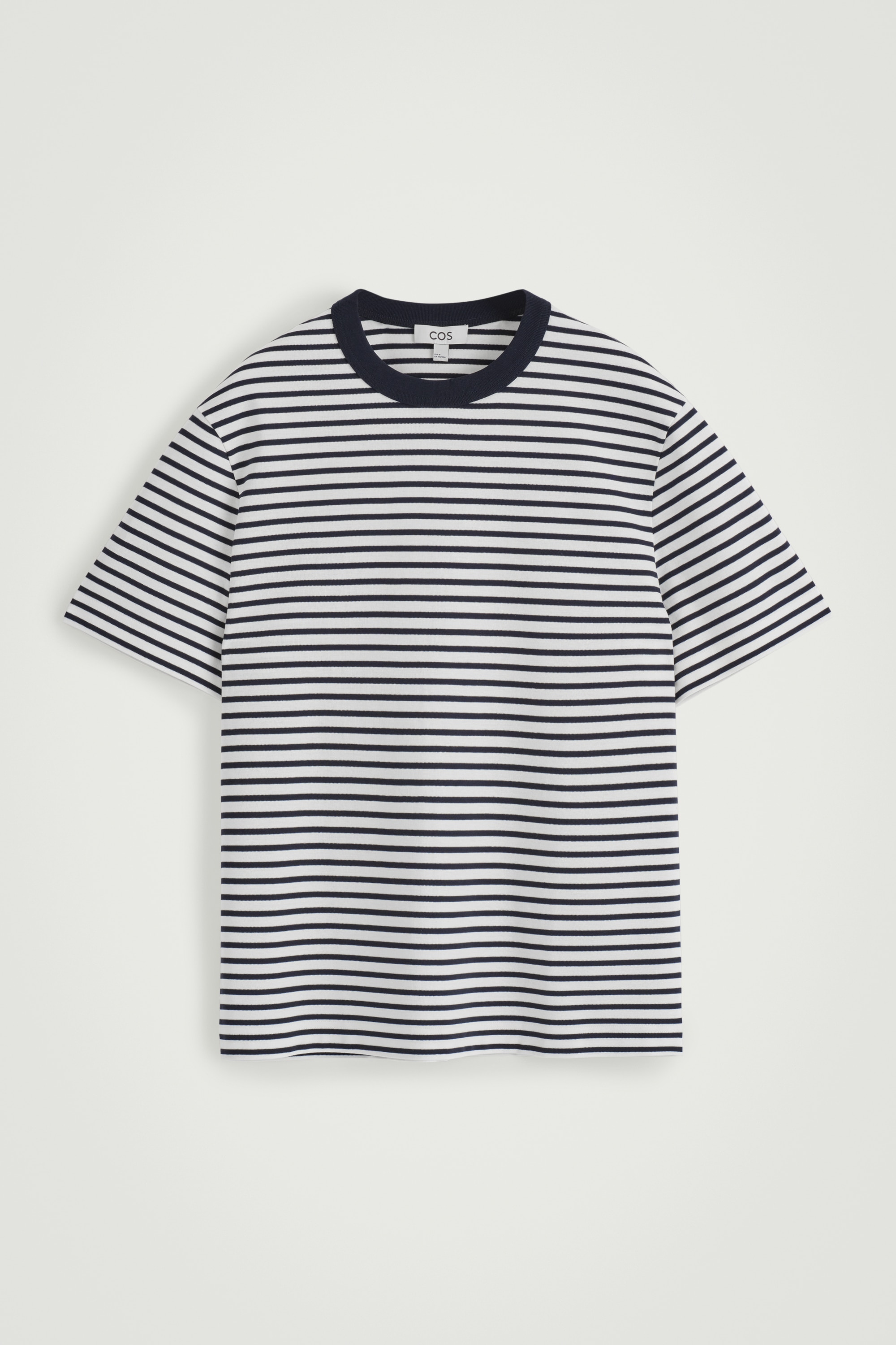 INTERLOCK COTTON CREW-NECK T-SHIRT - NAVY / STRIPED/WHITE/BLACK/LIGHT BLUE/NAVY