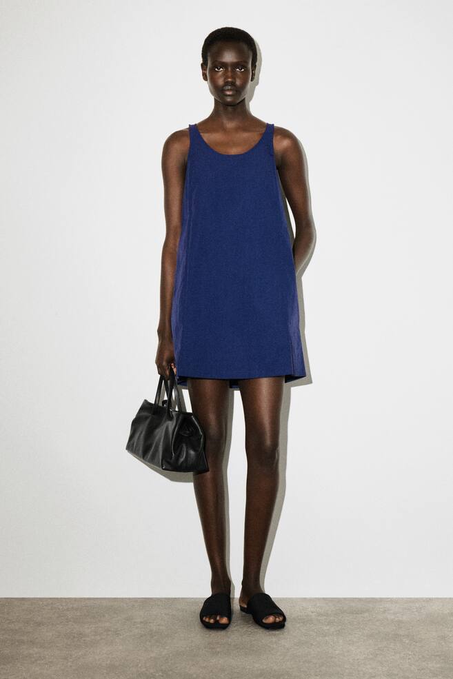 JERSEY-PANELLED NYLON MINI DRESS - BLUE/BLACK - 1