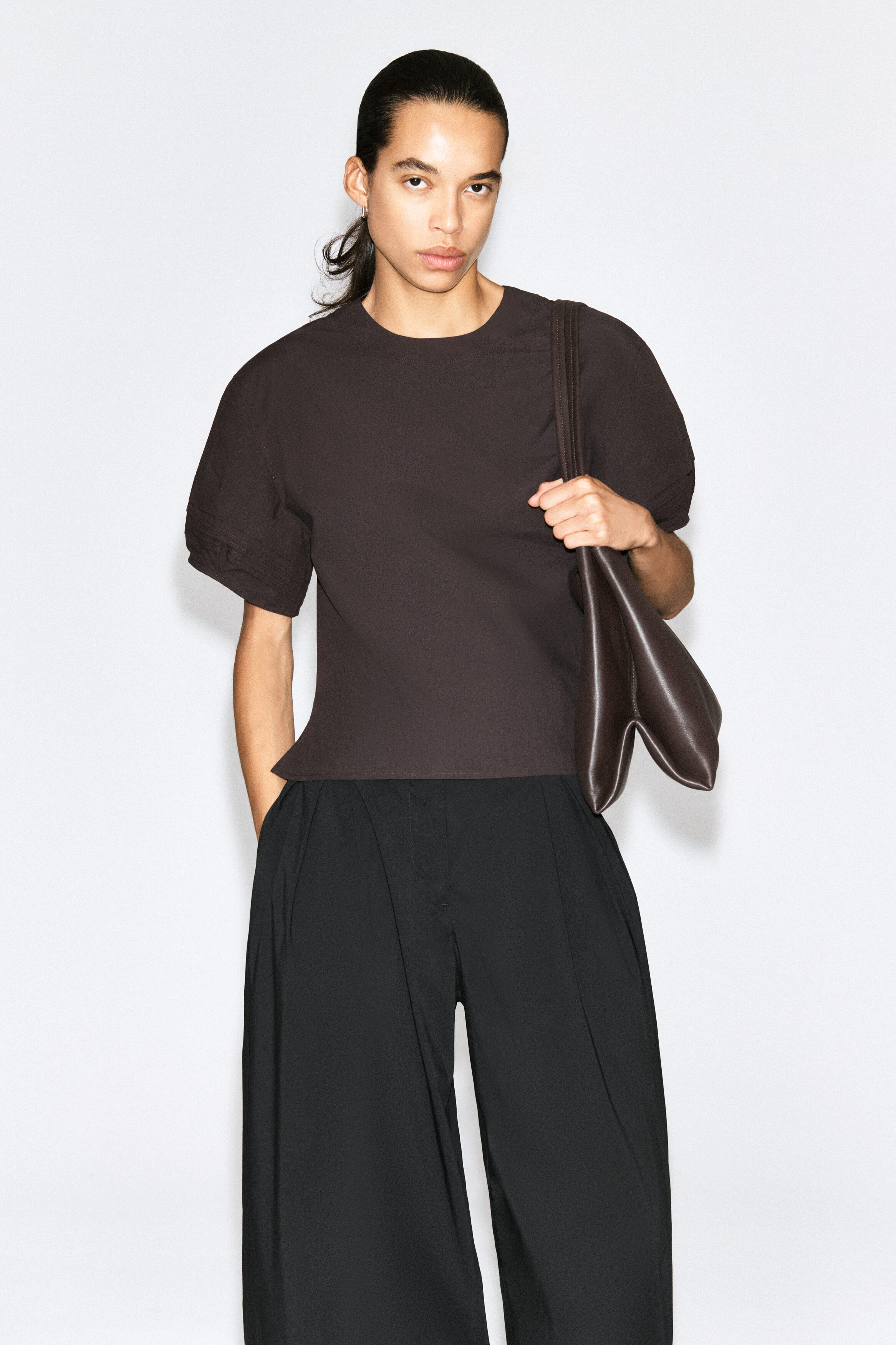 PINTUCKED COTTON BLOUSE - BROWN | COS