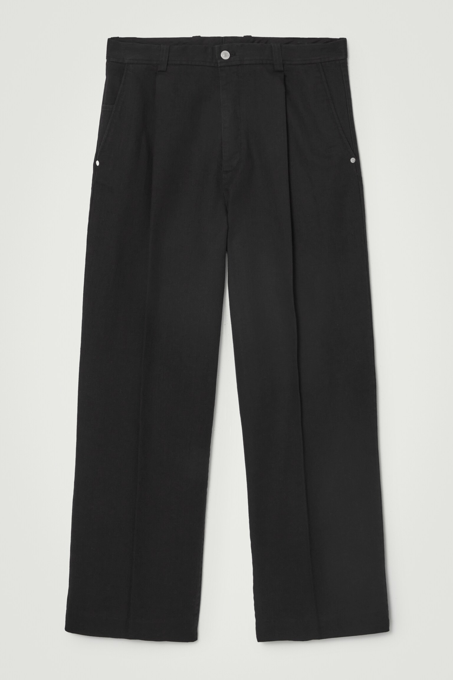 PANTALONES DENIM PLISADOS CON PERNERA ANCHA - NEGRO/NEGRO
