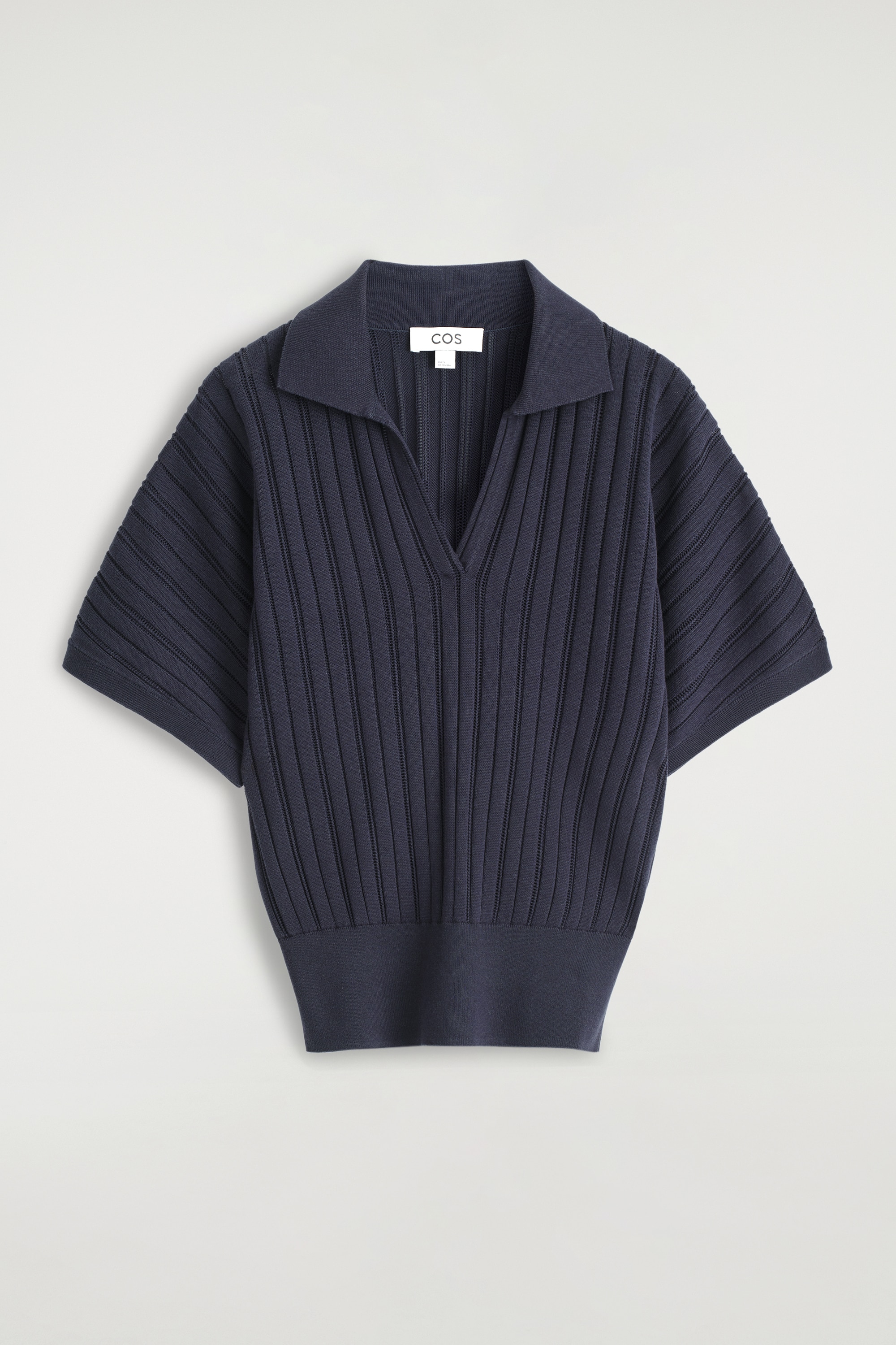 POINTELLE-KNIT POLO SHIRT - NAVY