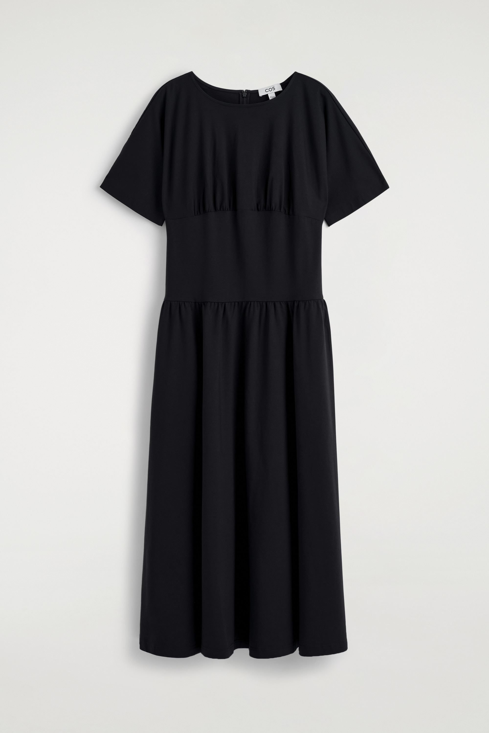 שמלת מידי מכותנה עם הדגשה במותן - שחור/צהוב חמאה