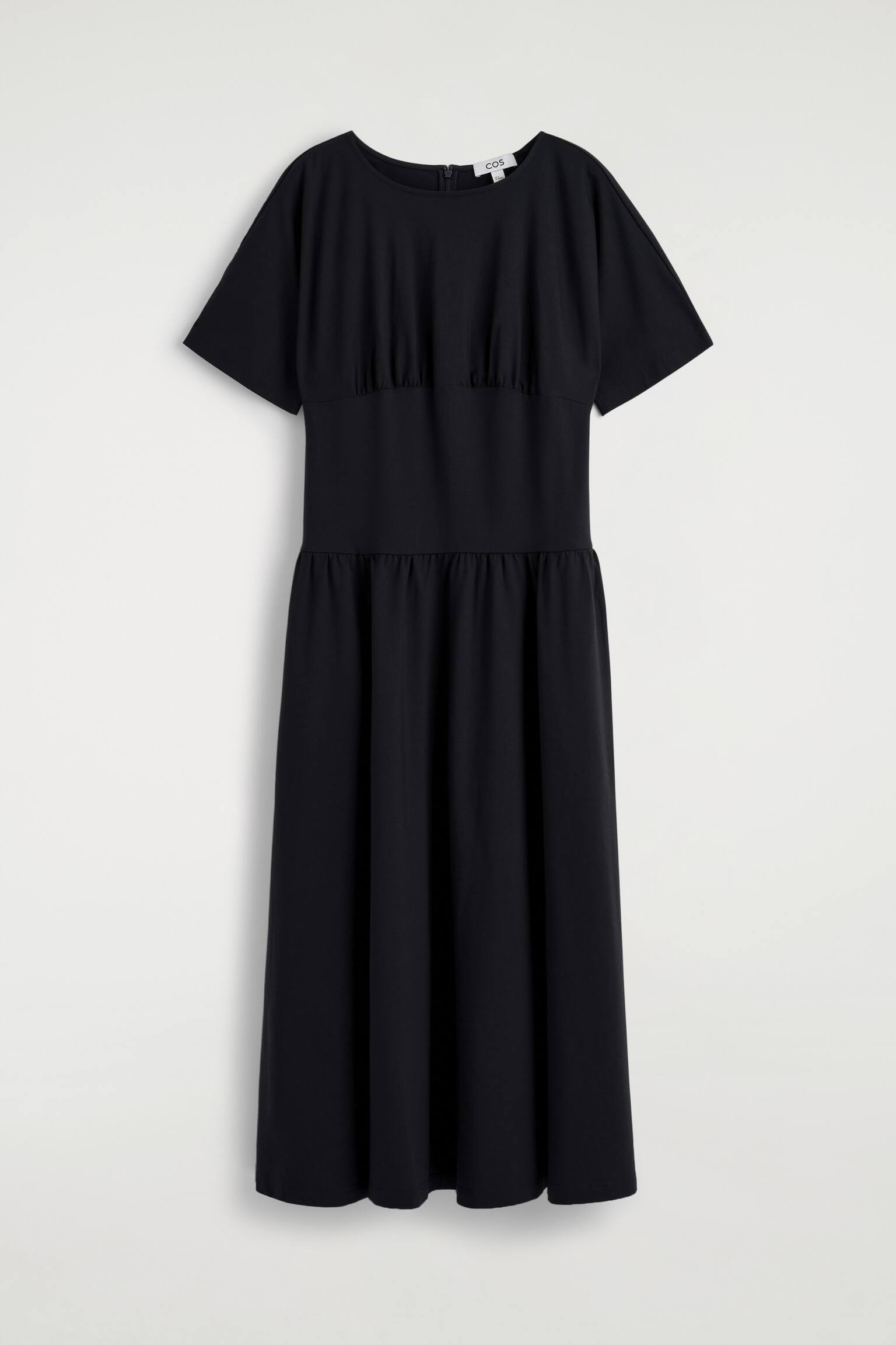 שמלת מידי מכותנה עם הדגשה במותן - שחור/צהוב חמאה - 2