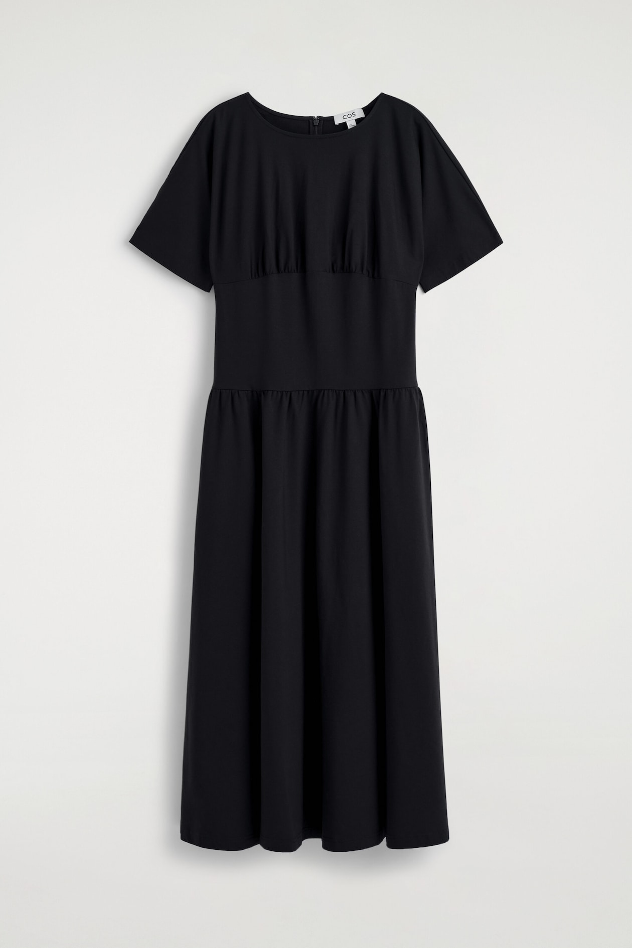 COS Women's Waisted Midi Dress in Black | Cotton | Size: Large
