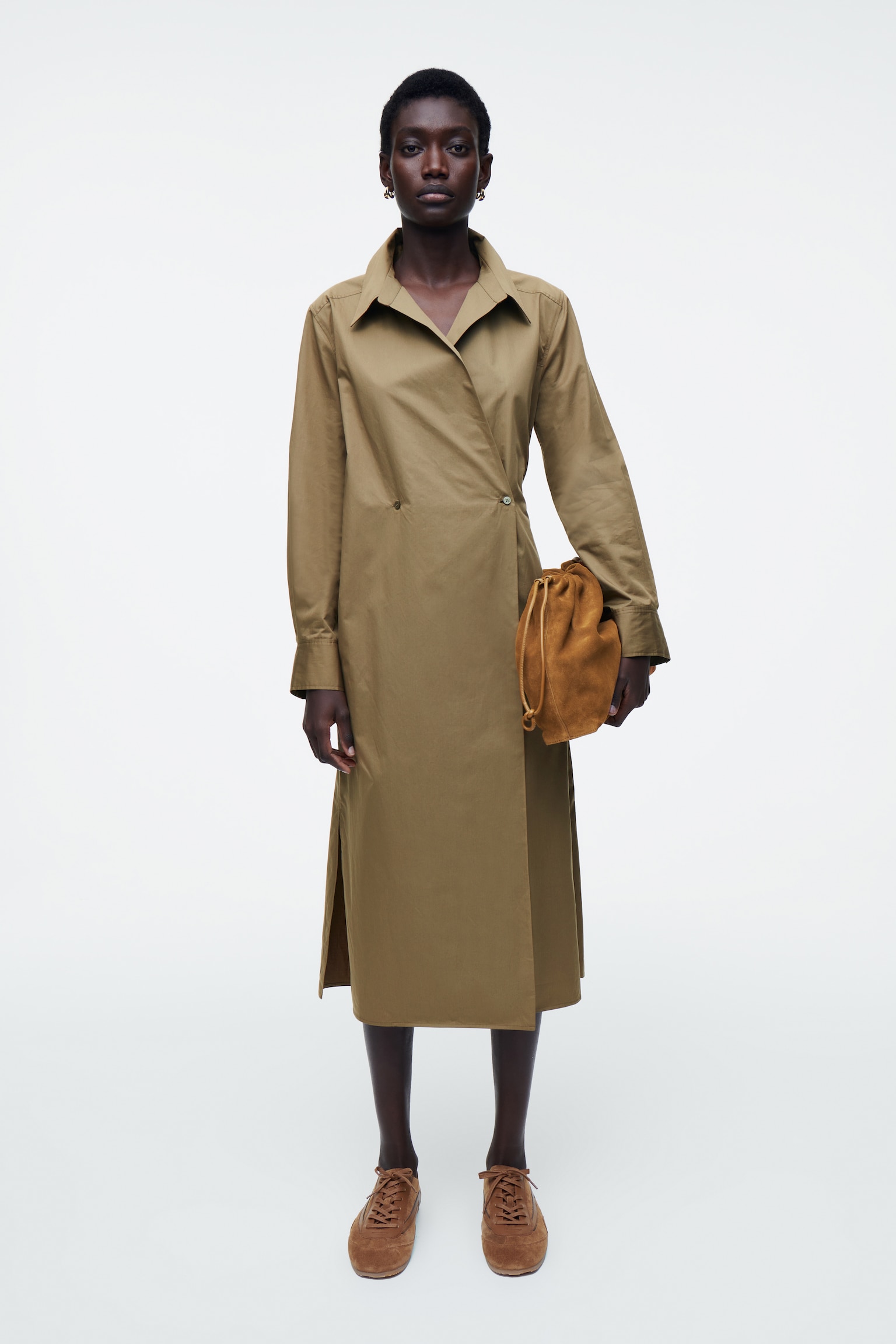 DOUBLE-BREASTED MIDI SHIRT DRESS - KHAKI/NAVY