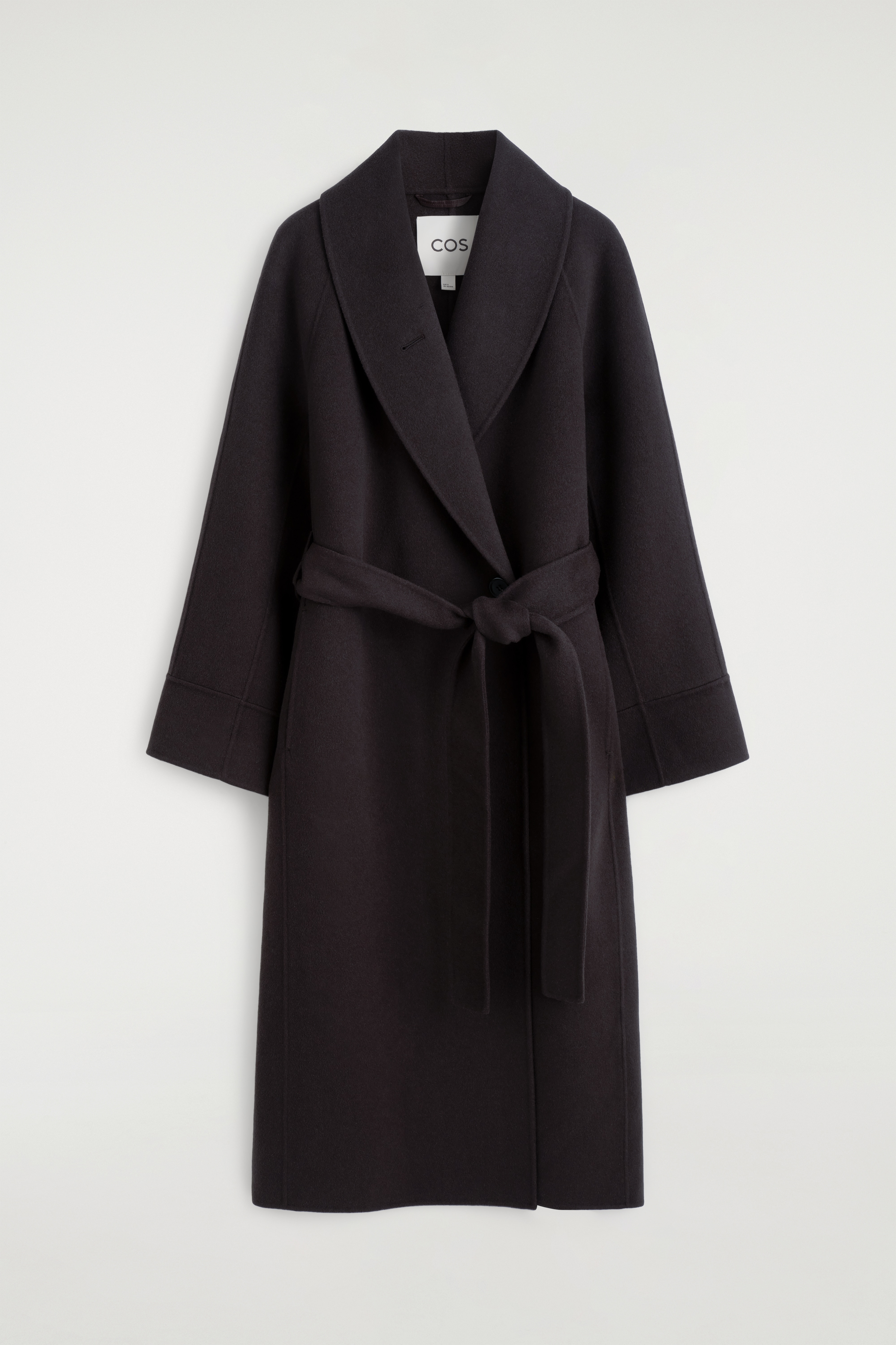 CAPPOTTO LUNGO IN LANA DOPPIATA E COLLO A SCIALLE - MARRONE SCURO/BLU NAVY