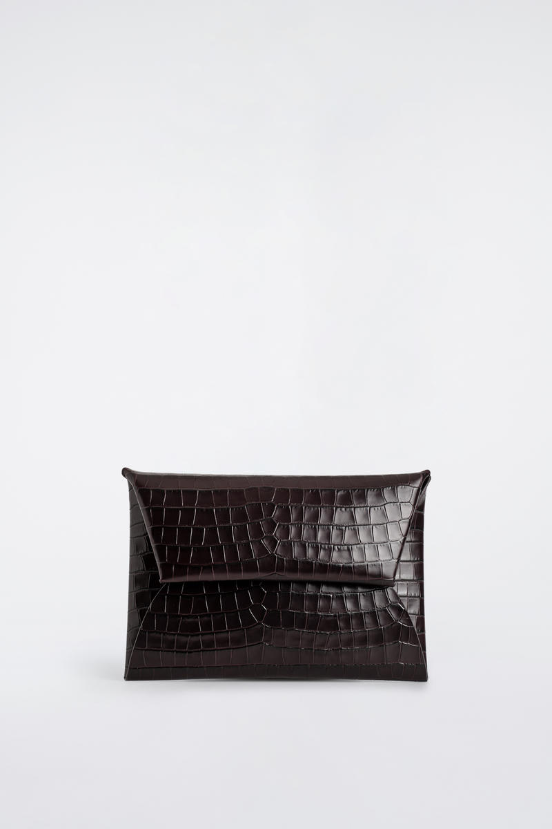 Cos Croc-effect Leather Pouch In Brown