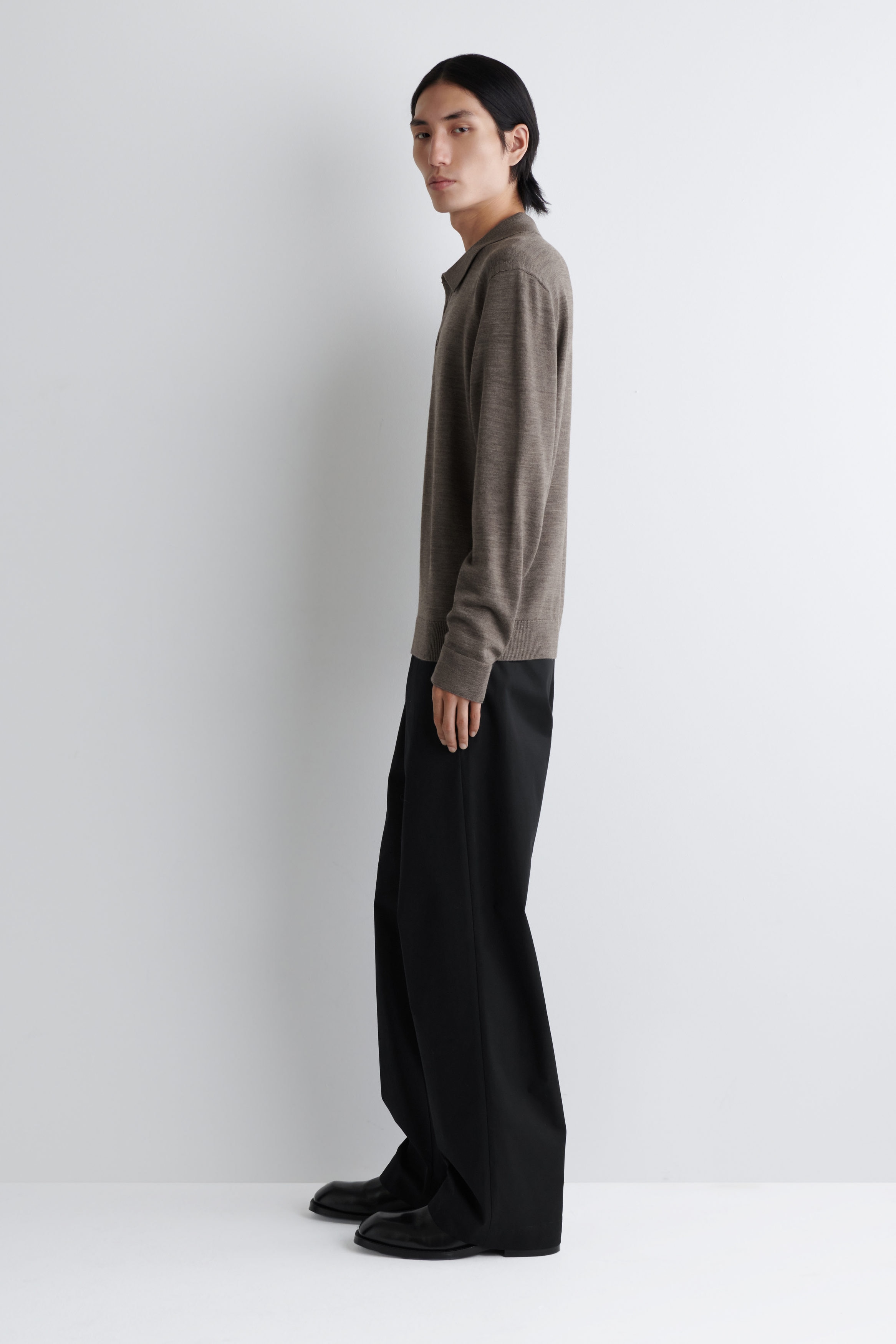 KNITTED MERINO WOOL POLO SHIRT - BEIGE MÉLANGE | COS US