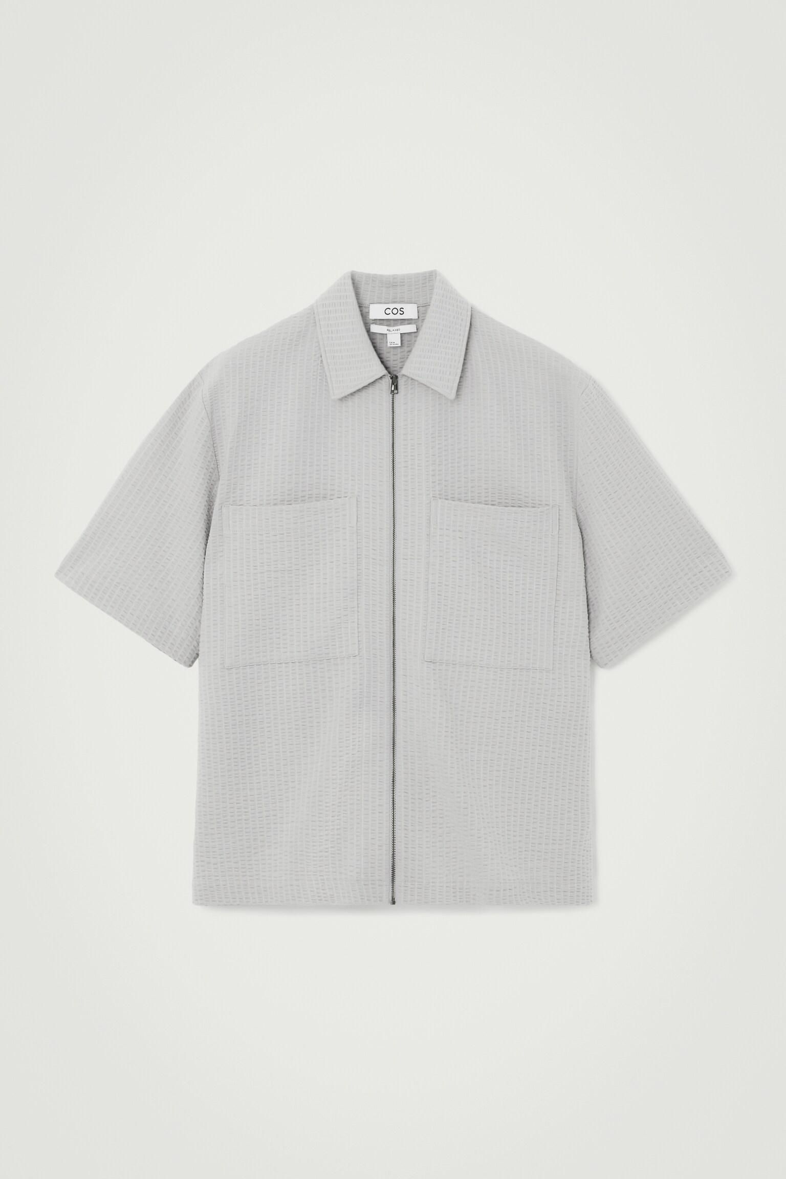 RELAXED SEERSUCKER COTTON ZIPPED SHIRT - GREY