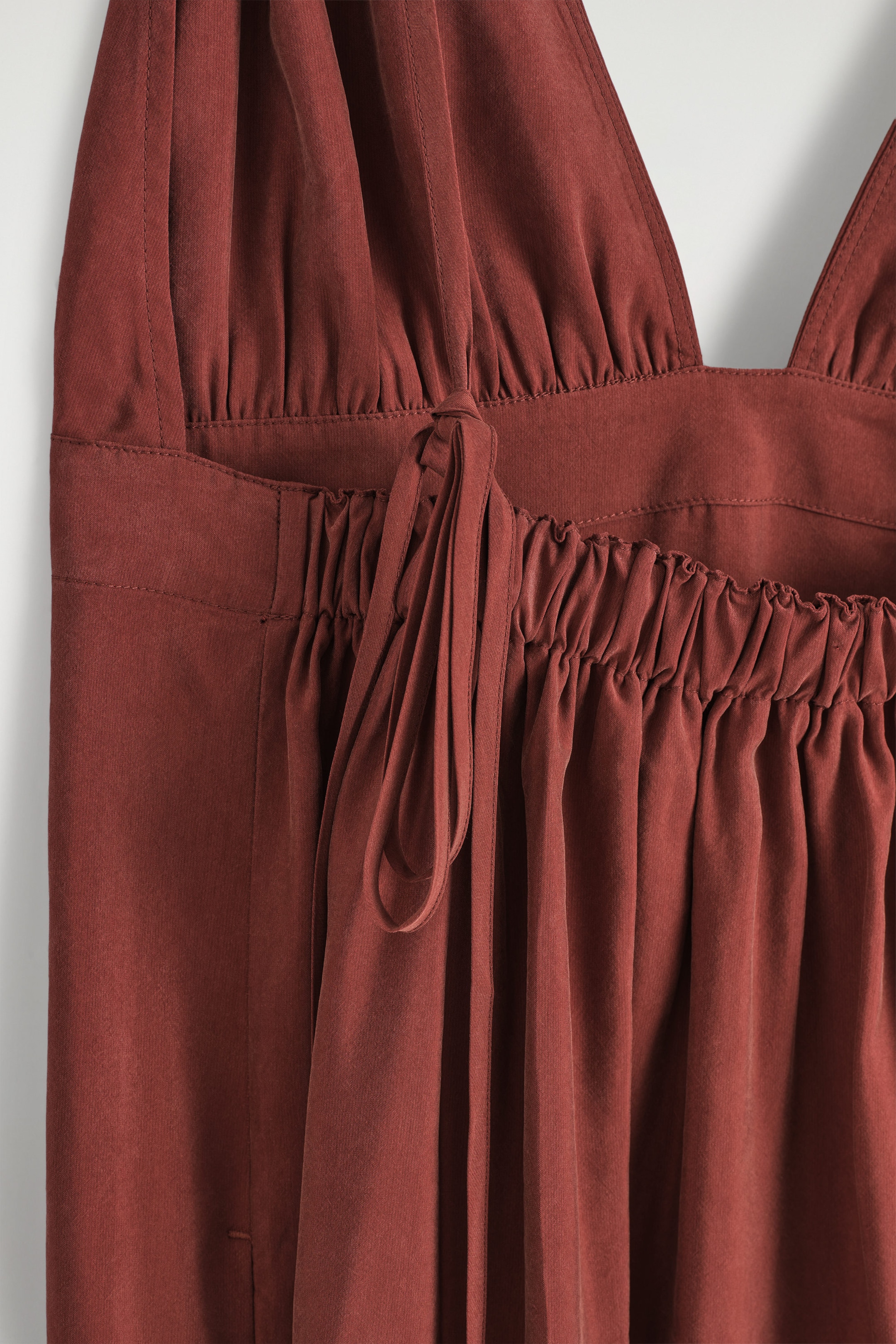 GATHERED V-NECK MAXI DRESS