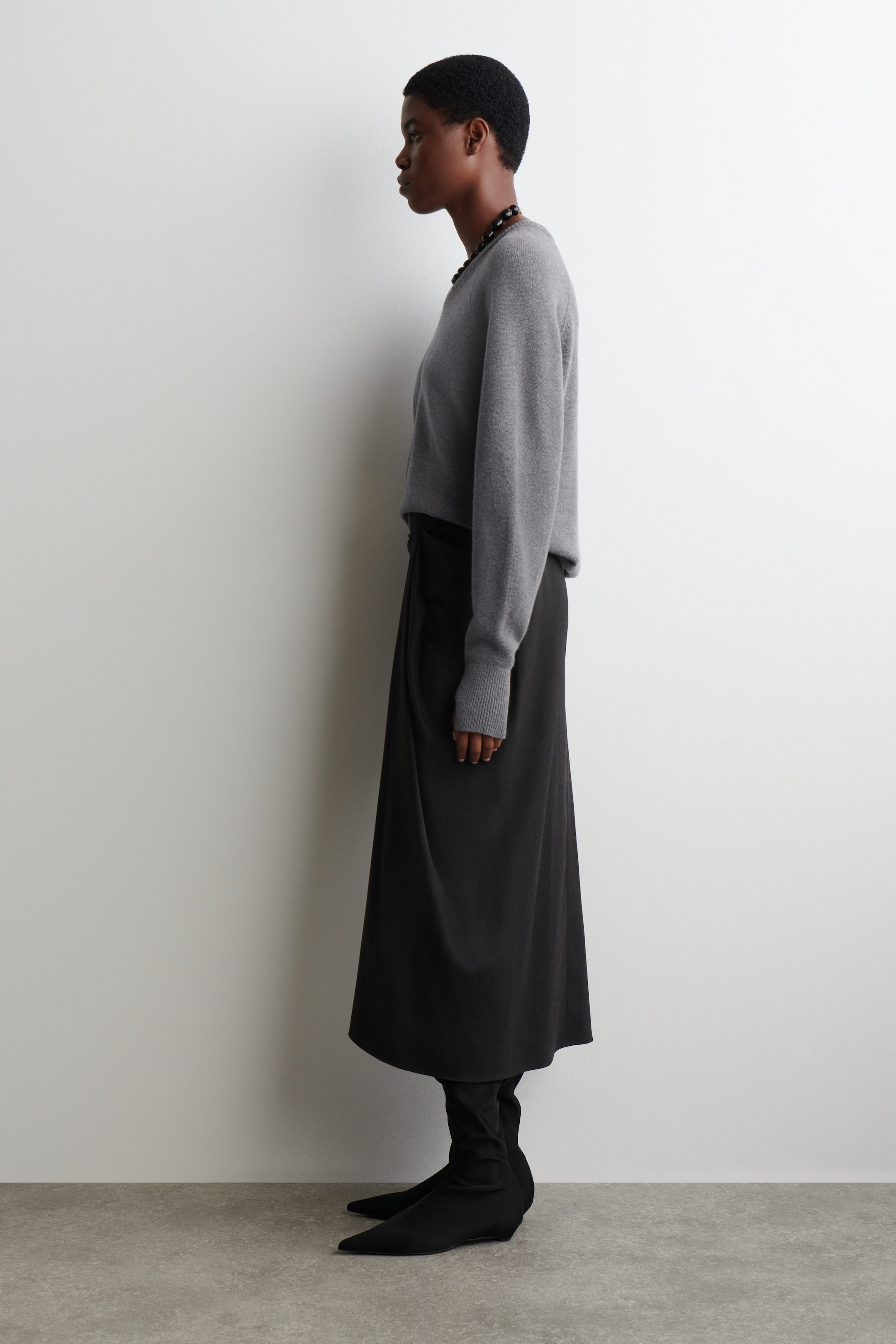 DRAPED WOOL-BLEND MIDI SKIRT