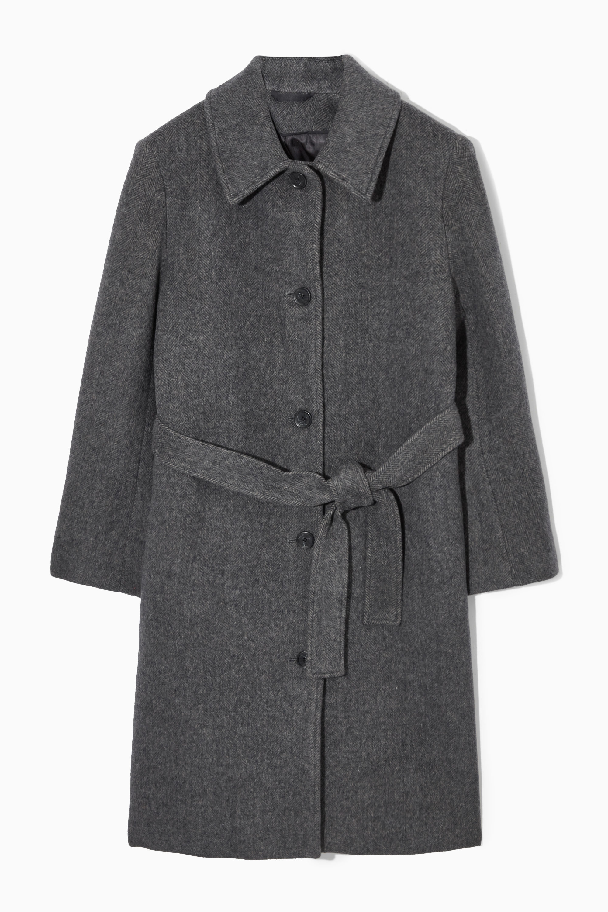 BELTED HERRINGBONE WOOL COAT - DARK GREY | COS