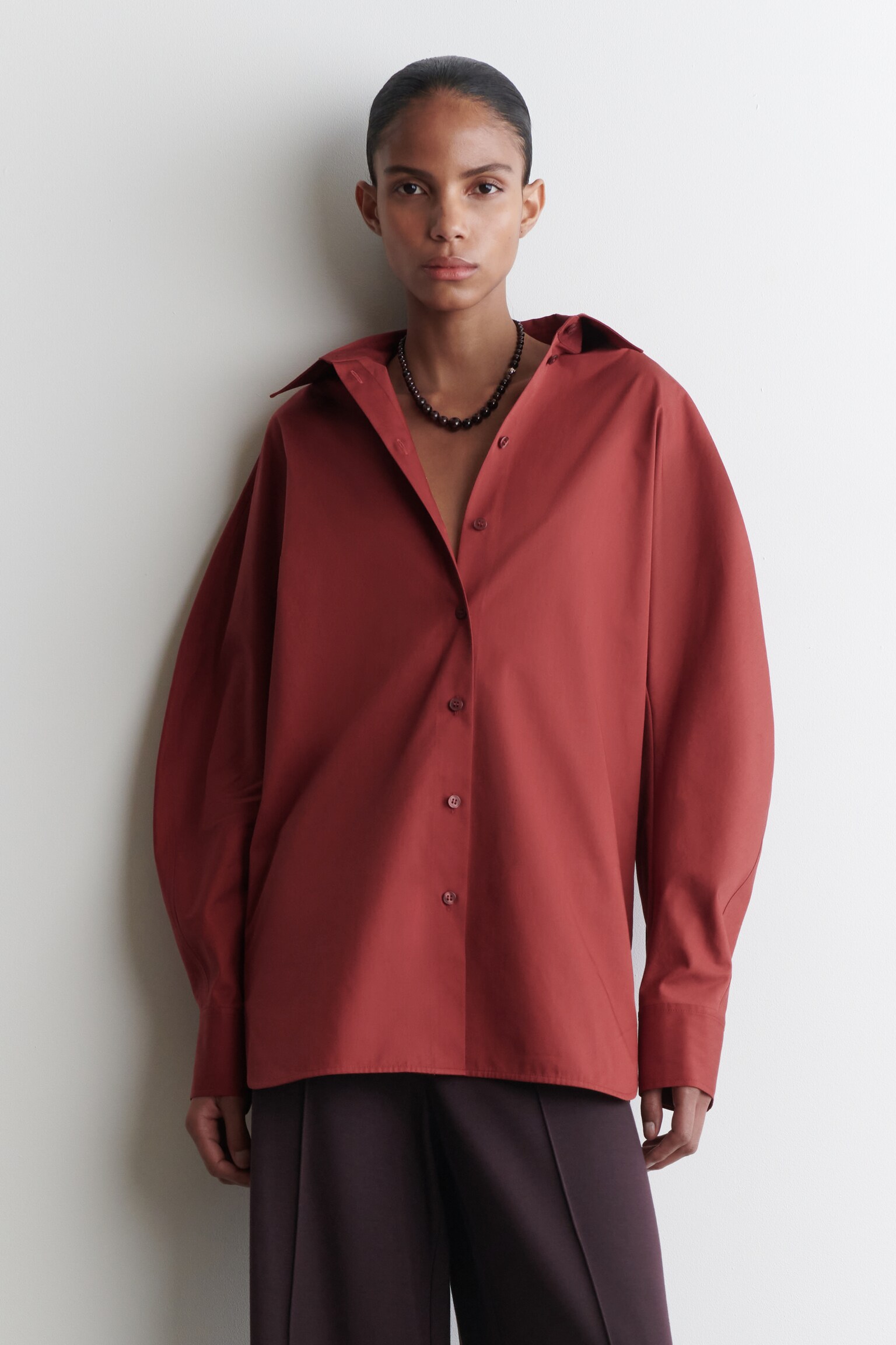 CAMICIA IN COTONE PIMA DAL TAGLIO RILASSATO - ROSSO SCURO/BIANCO/VERDE CHIARO