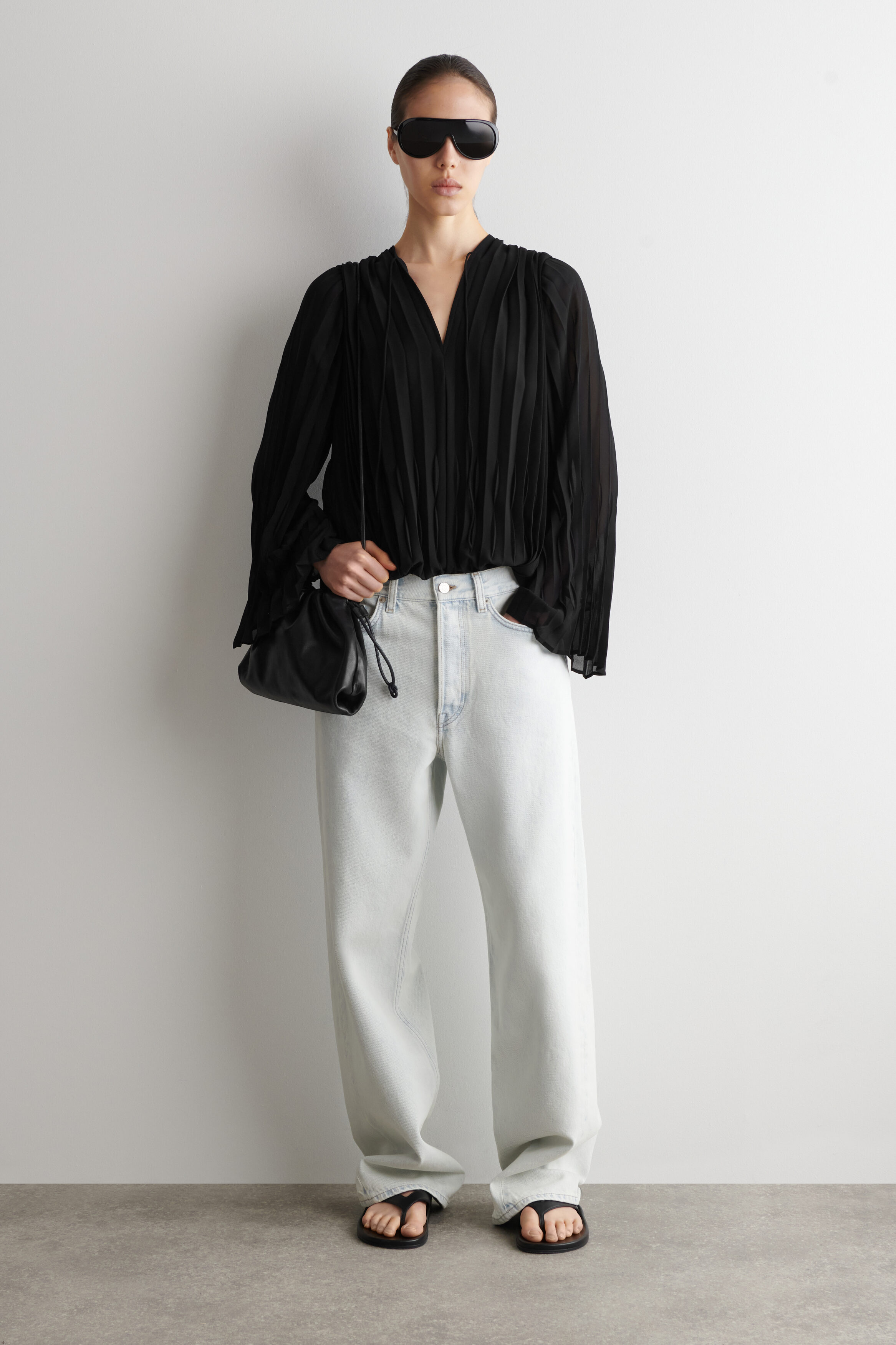 TIE-FRONT PLEATED GEORGETTE BLOUSE - BLACK | COS US