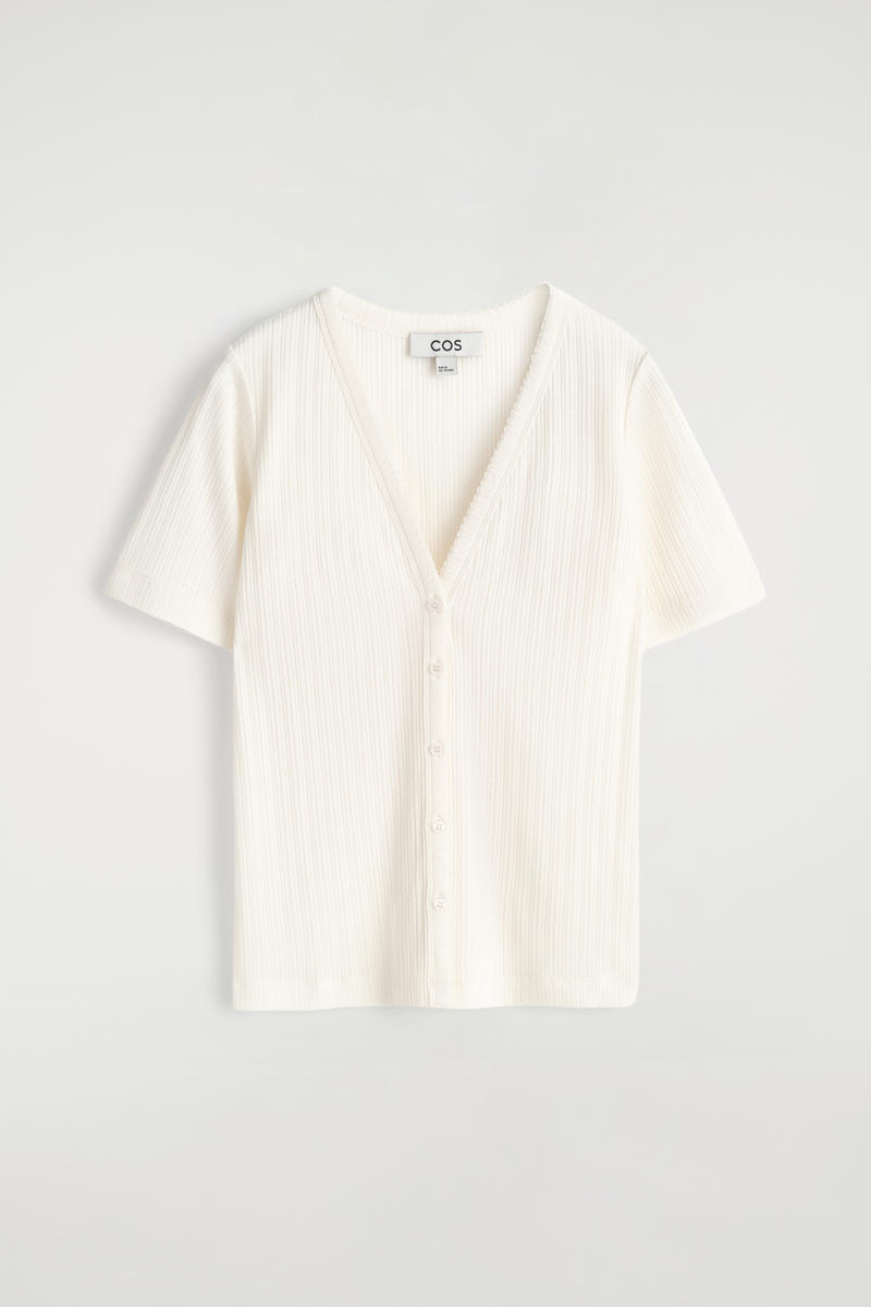 Pointelle-Knit Short-Sleeved Cardigan