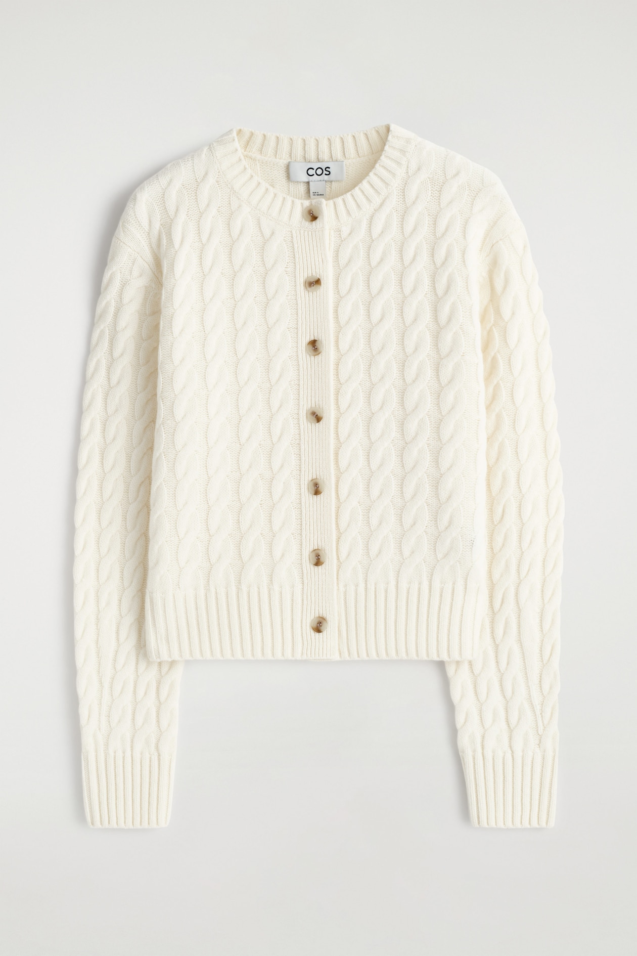 CABLE-KNIT MERINO WOOL CARDIGAN — IVORY