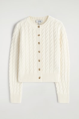 CABLE-KNIT MERINO WOOL CARDIGAN — IVORY 6