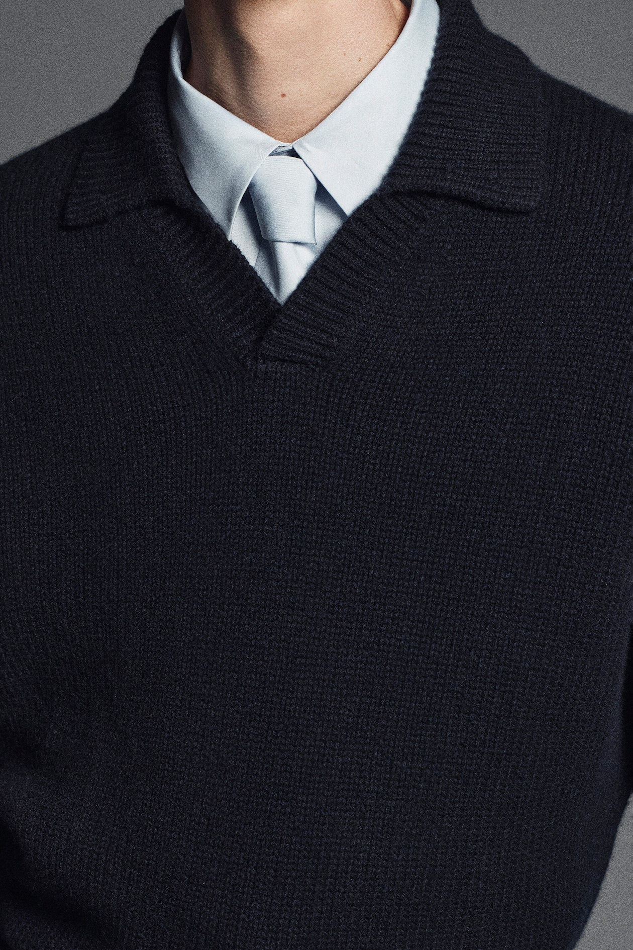 CHUNKY CASHMERE POLO SWEATER — NAVY