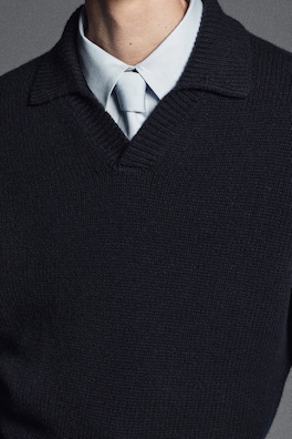 CHUNKY CASHMERE POLO SWEATER — NAVY 9