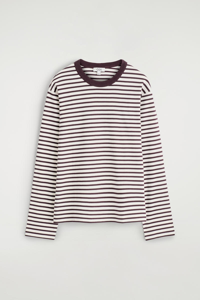 Cos Relaxed Jersey Interlock Long-sleeved T-shirt In Red In Red