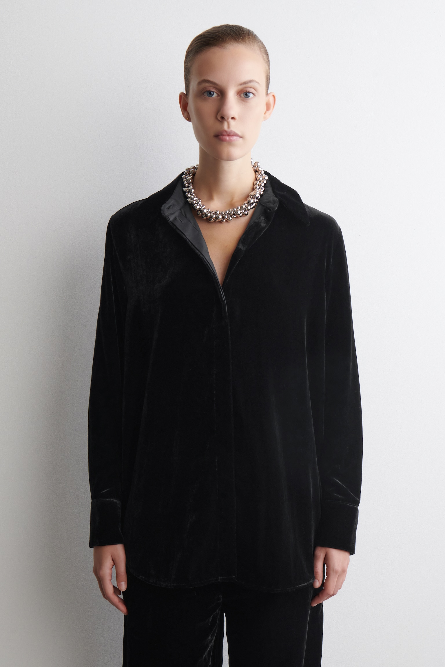 CAMICIA IN VELLUTO - NERO/MARRONE