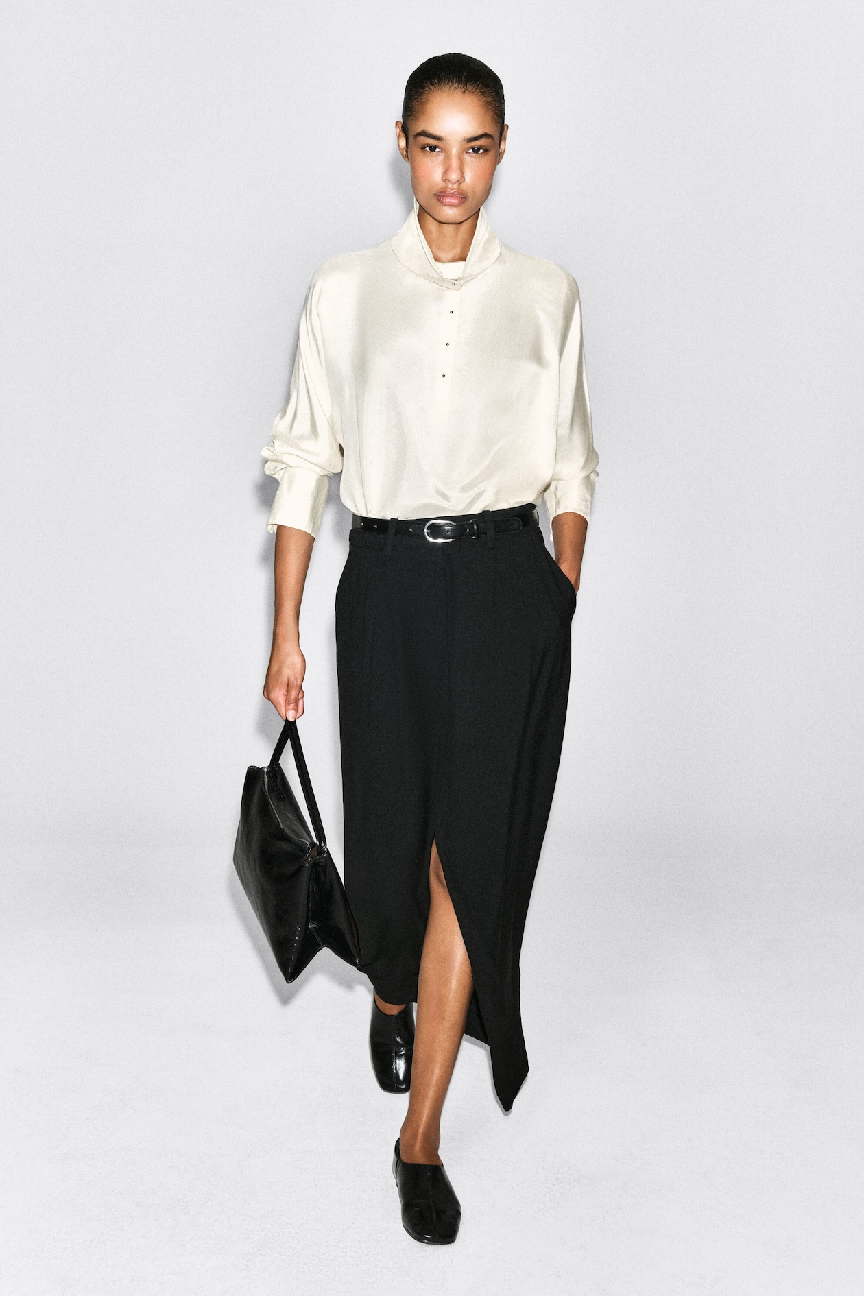PLEATED TAILORED MAXI SKIRT — BLACK