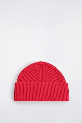 RIBBED WOOL BEANIE — RED 2