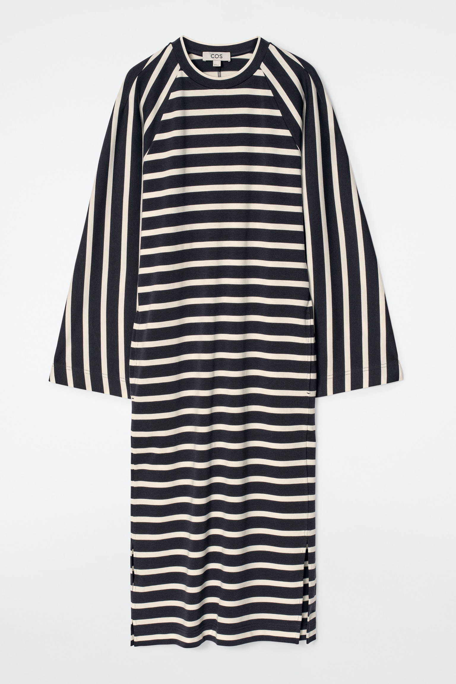 VESTIDO MIDI RECTO DE ALGODÓN - AZUL MARINO / A RAYAS/NEGRO - 2