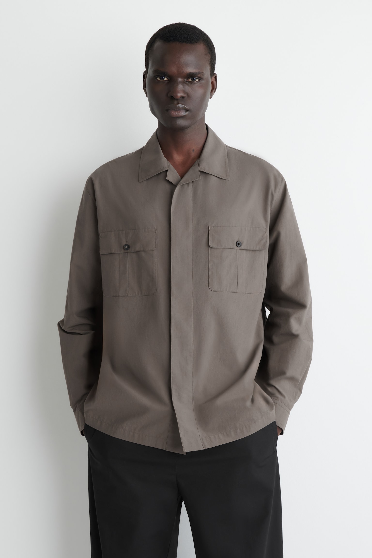 CAMISA DE ALGODÓN RELAXED FIT - TOPO OSCURO/TOPO CLARO - 1