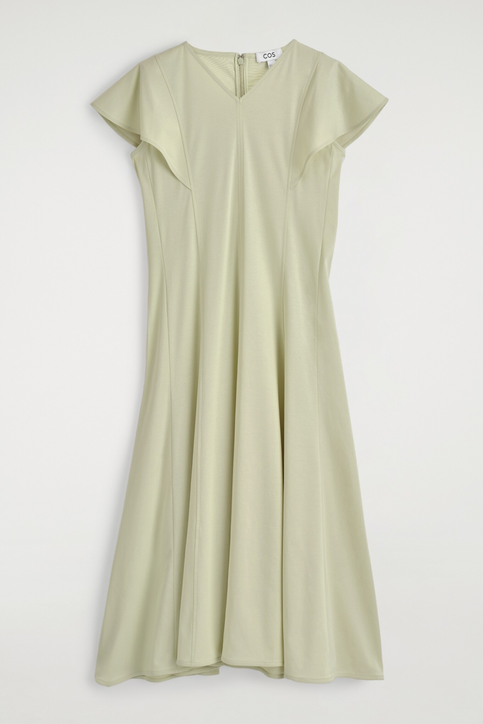 VESTIDO MIDI DE ALGODÓN CON MANGAS PÉTALO - VERDE CLARO/NEGRO - 2