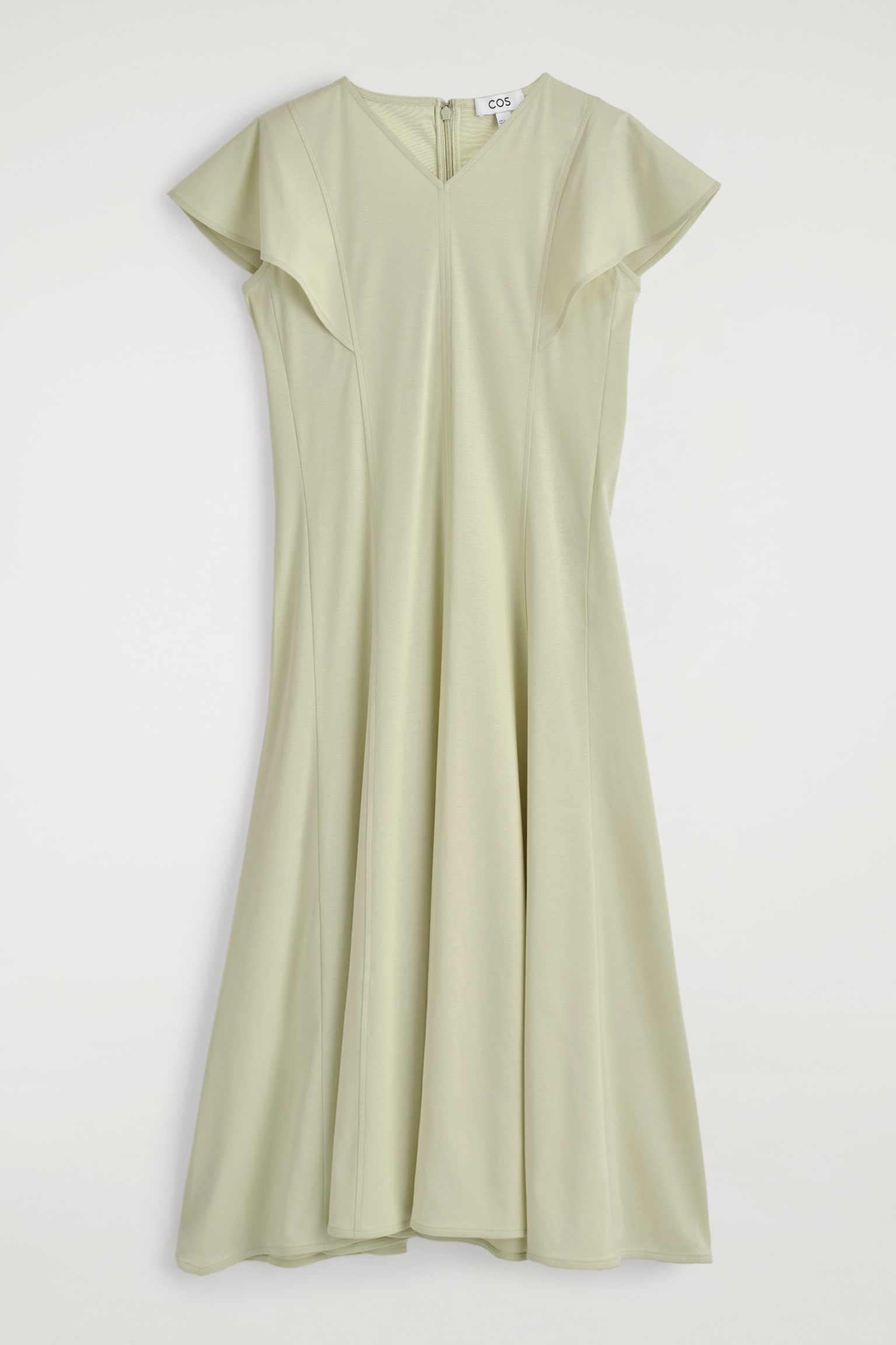 VESTIDO MIDI DE ALGODÓN CON MANGAS PÉTALO - VERDE CLARO/NEGRO - 2
