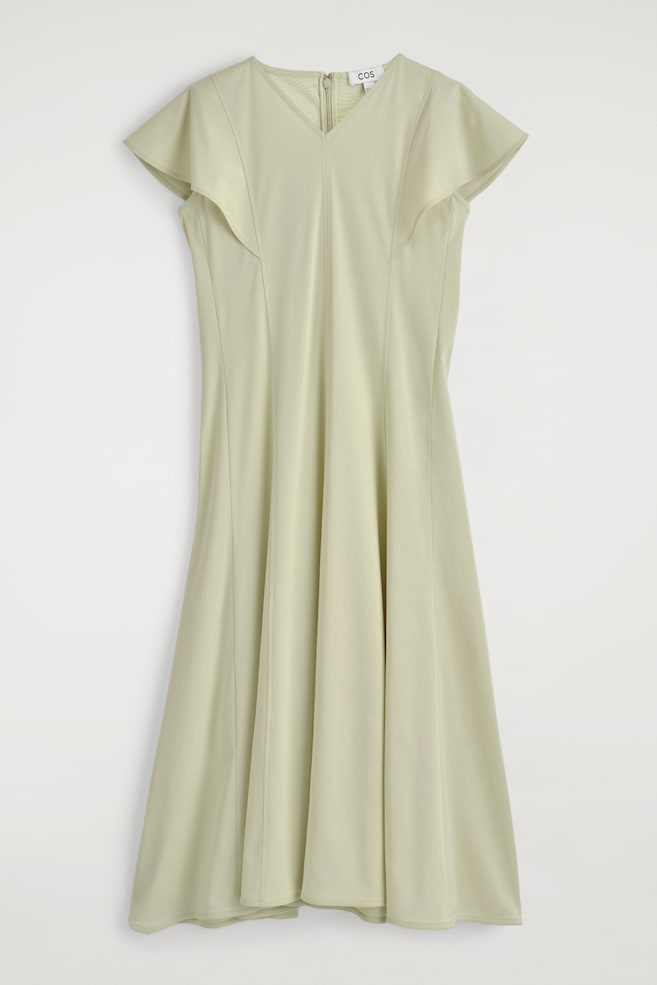 ROBE MIDI À MANCHES PÉTALES EN COTON - VERT CLAIR/NOIR - 1