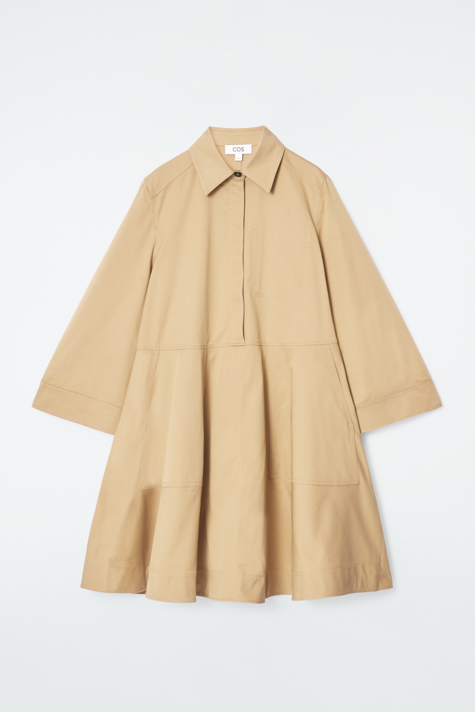 COTTON UTILITY SHIRT DRESS - BEIGE