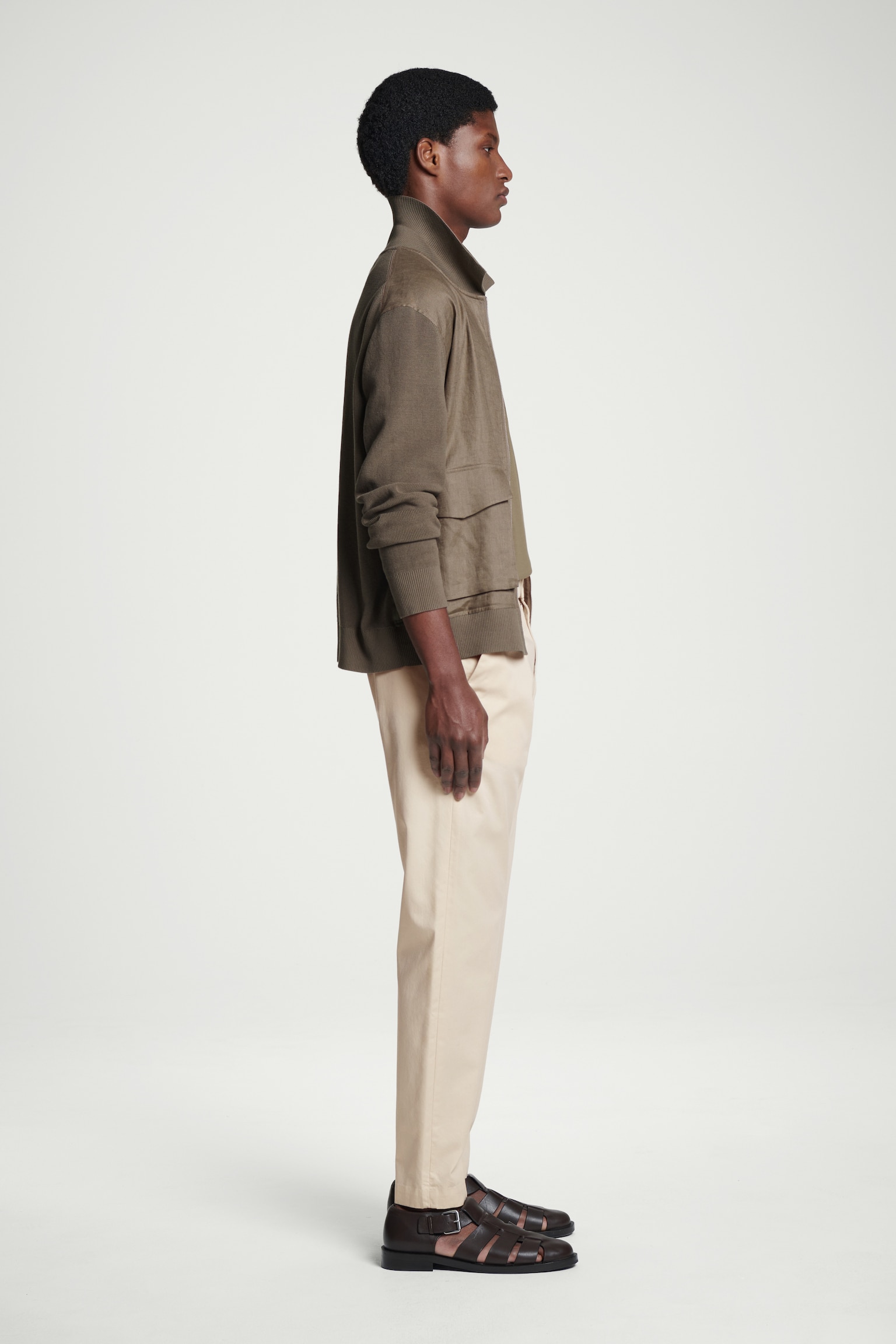 PANTALON FUSELÉ EN SERGÉ - BEIGE/NOIR - 4