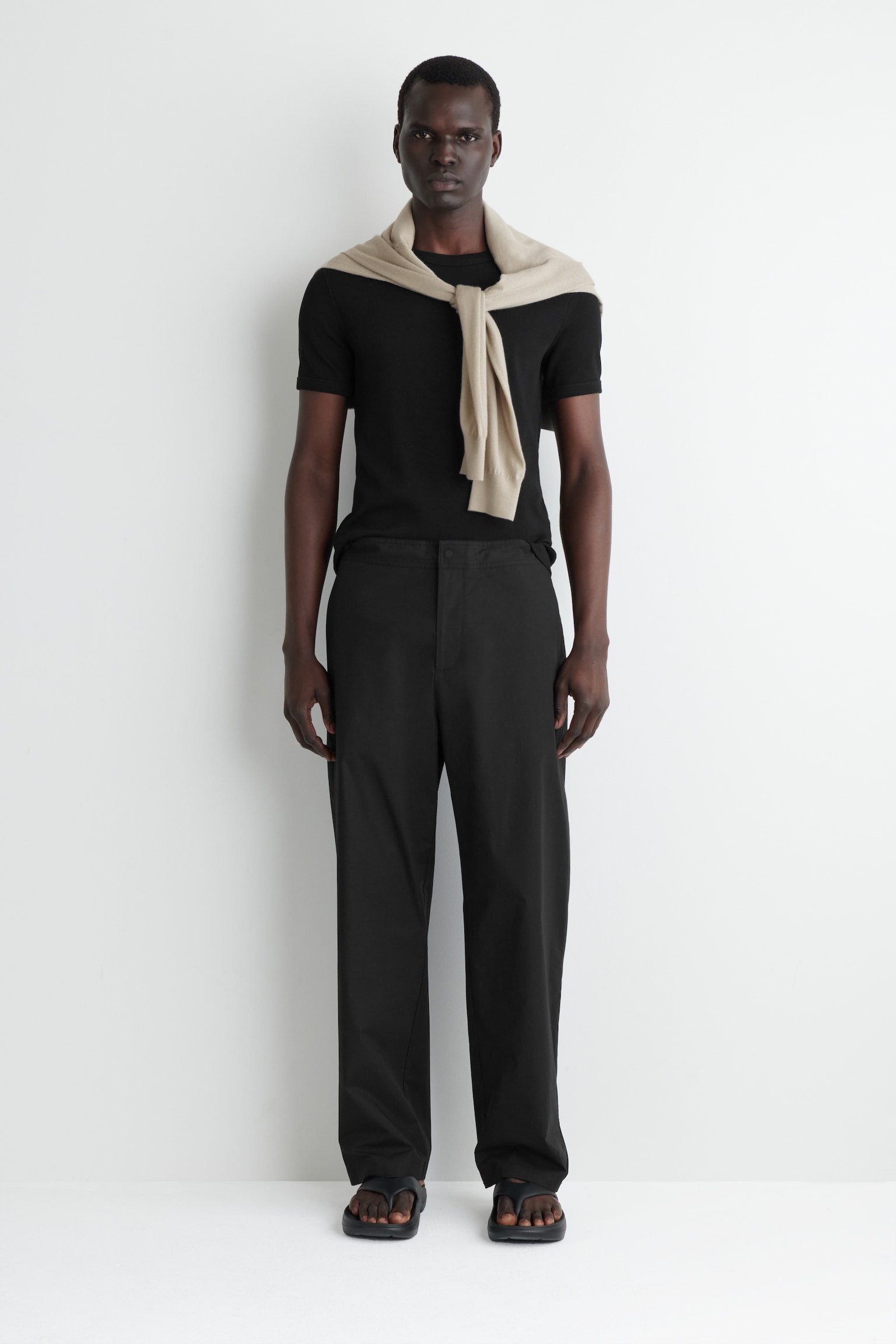 COTTON BARREL-LEG TROUSERS - BLACK/GREY